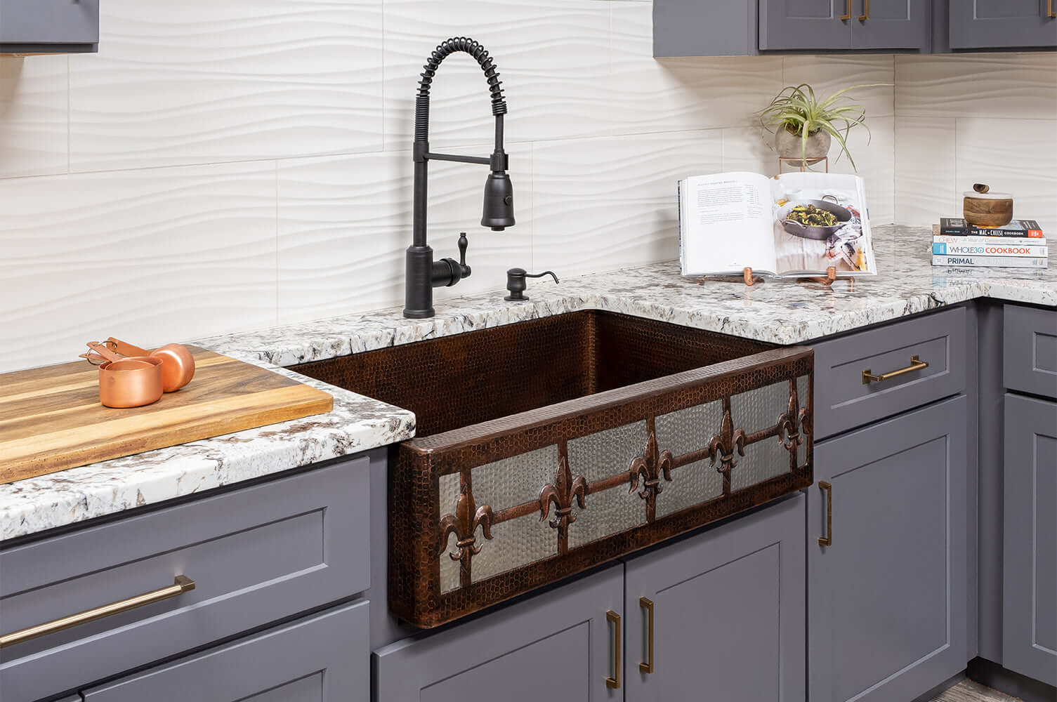 Alternate Image for Premier Copper Products 33" Copper Farmhouse Sink, Oil Rubbed Bronze and Nickel, KASDB33229F-NB