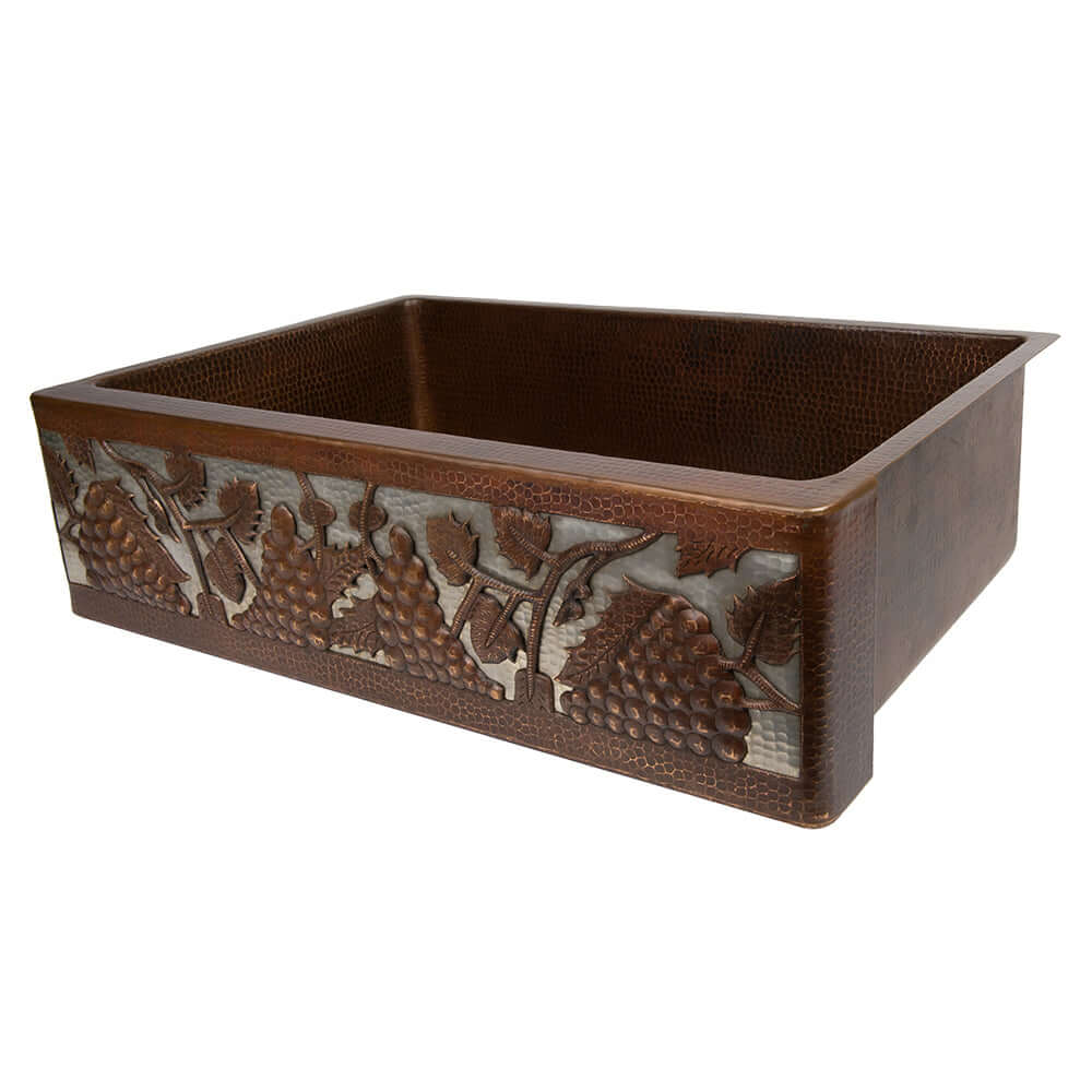 Alternate Image for Premier Copper Products 33" Copper Farmhouse Sink, Oil Rubbed Bronze and Nickel, KASDB33229G-NB