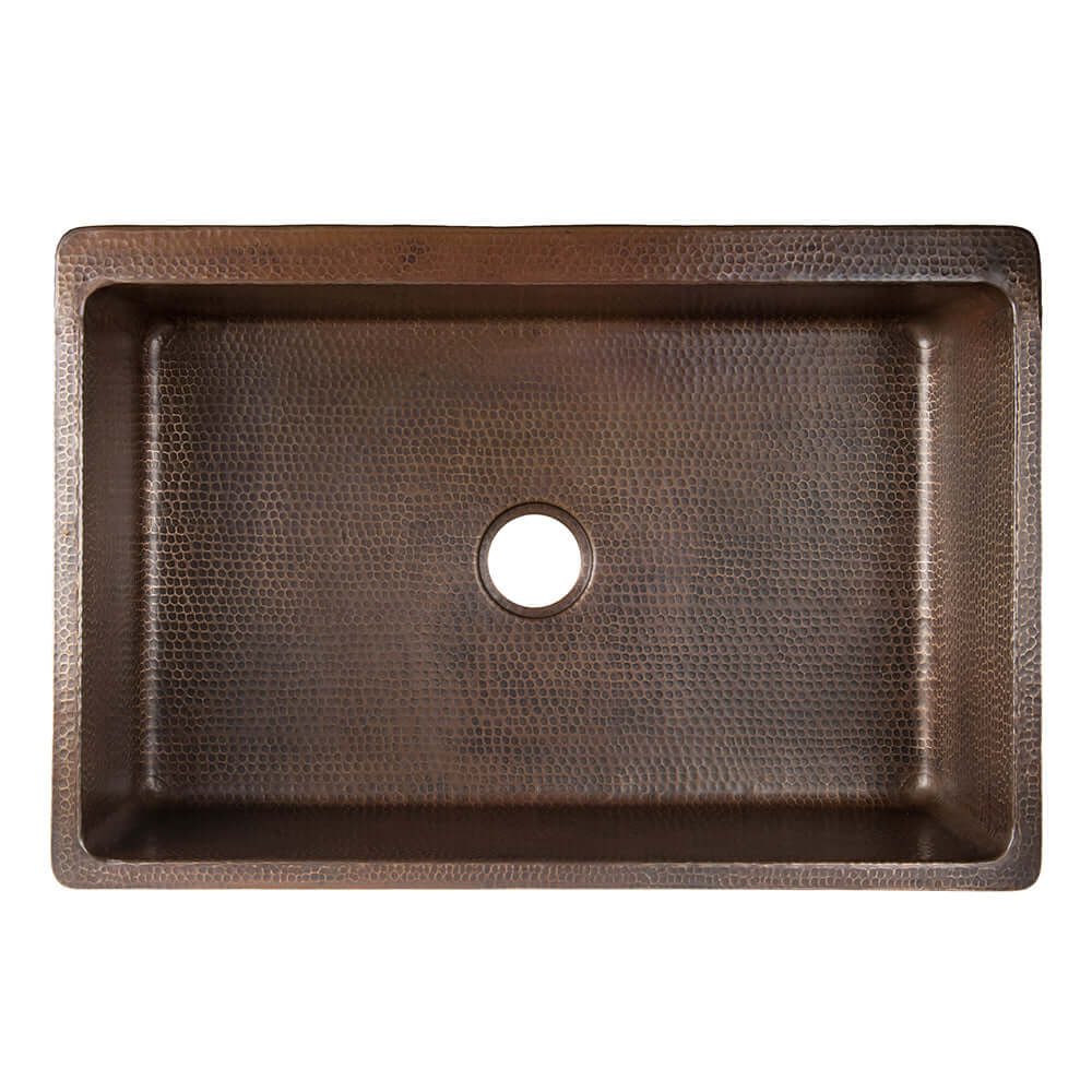 Alternate Image for Premier Copper Products 33" Copper Farmhouse Sink, Oil Rubbed Bronze and Nickel, KASDB33229G-NB