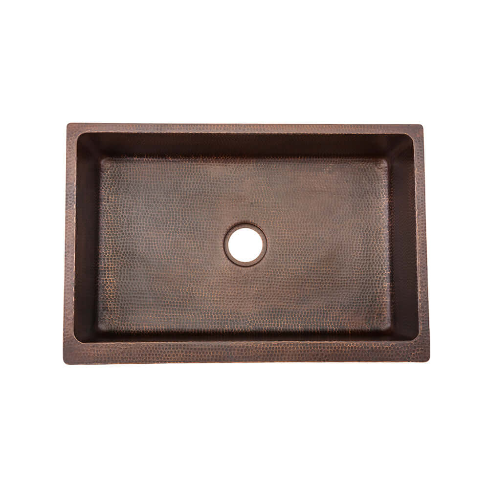 Alternate Image for Premier Copper Products 33" Copper Farmhouse Sink, Oil Rubbed Bronze, KASDB33229G