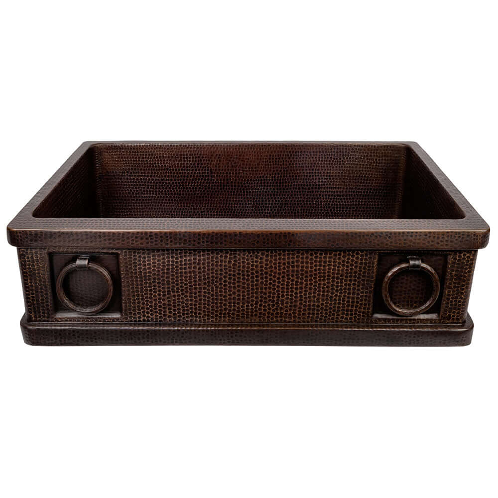 Alternate Image for Premier Copper Products 33" Hammered Copper Kitchen Apron Single Basin Farmhouse Sink w/ Rings with Matching Drain and Accessories, Oil Rubbed Bronze, KSP3_KASDB33229R