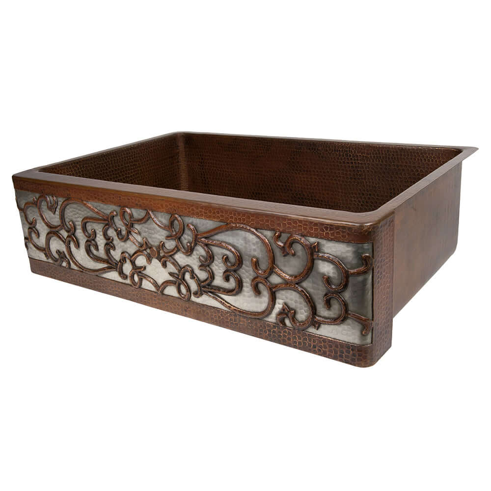 Alternate Image for Premier Copper Products 33" Copper Farmhouse Sink, Oil Rubbed Bronze and Nickel, KASDB33229S-NB