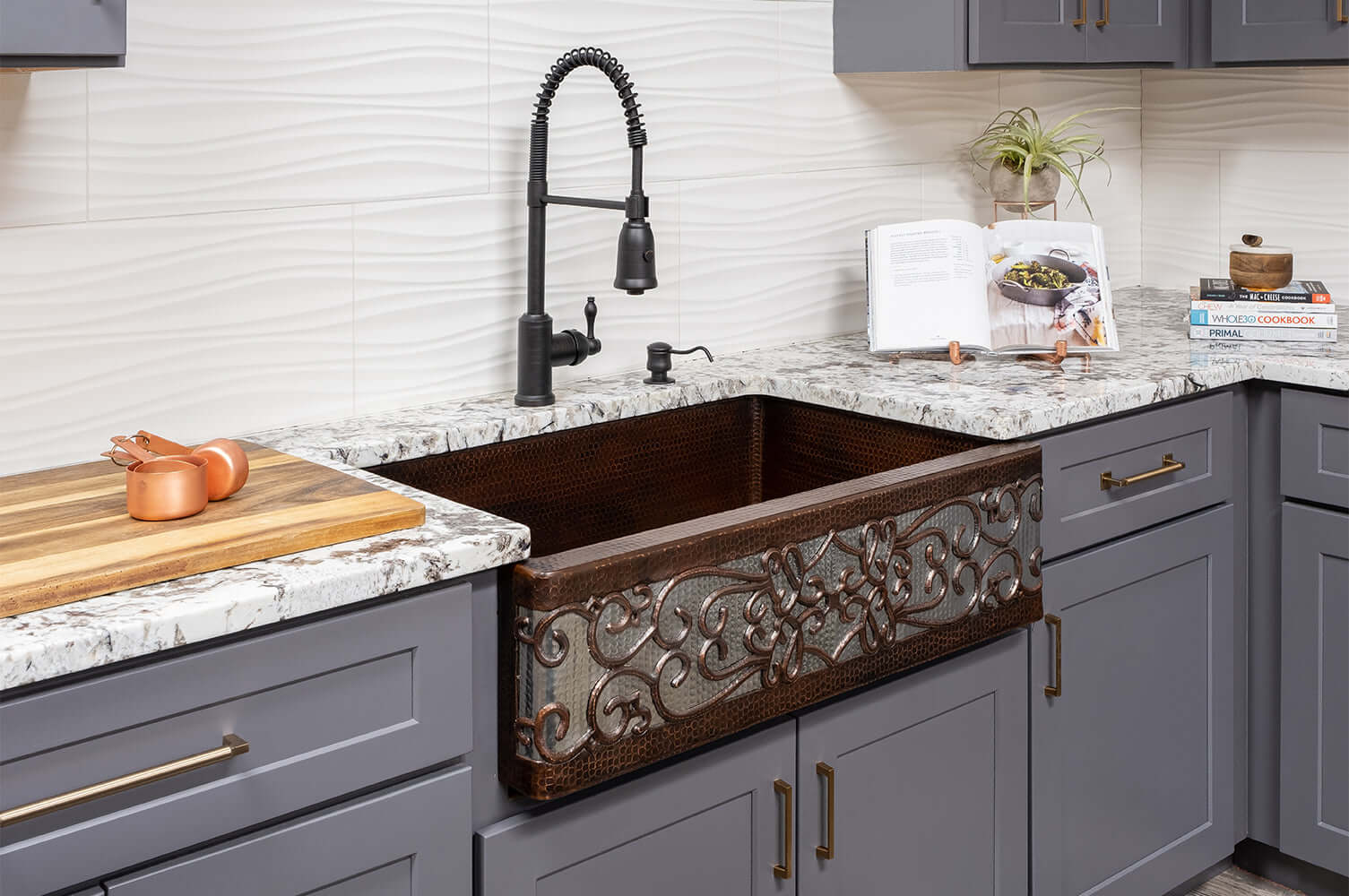Alternate Image for Premier Copper Products 33" Copper Farmhouse Sink, Oil Rubbed Bronze and Nickel, KASDB33229S-NB