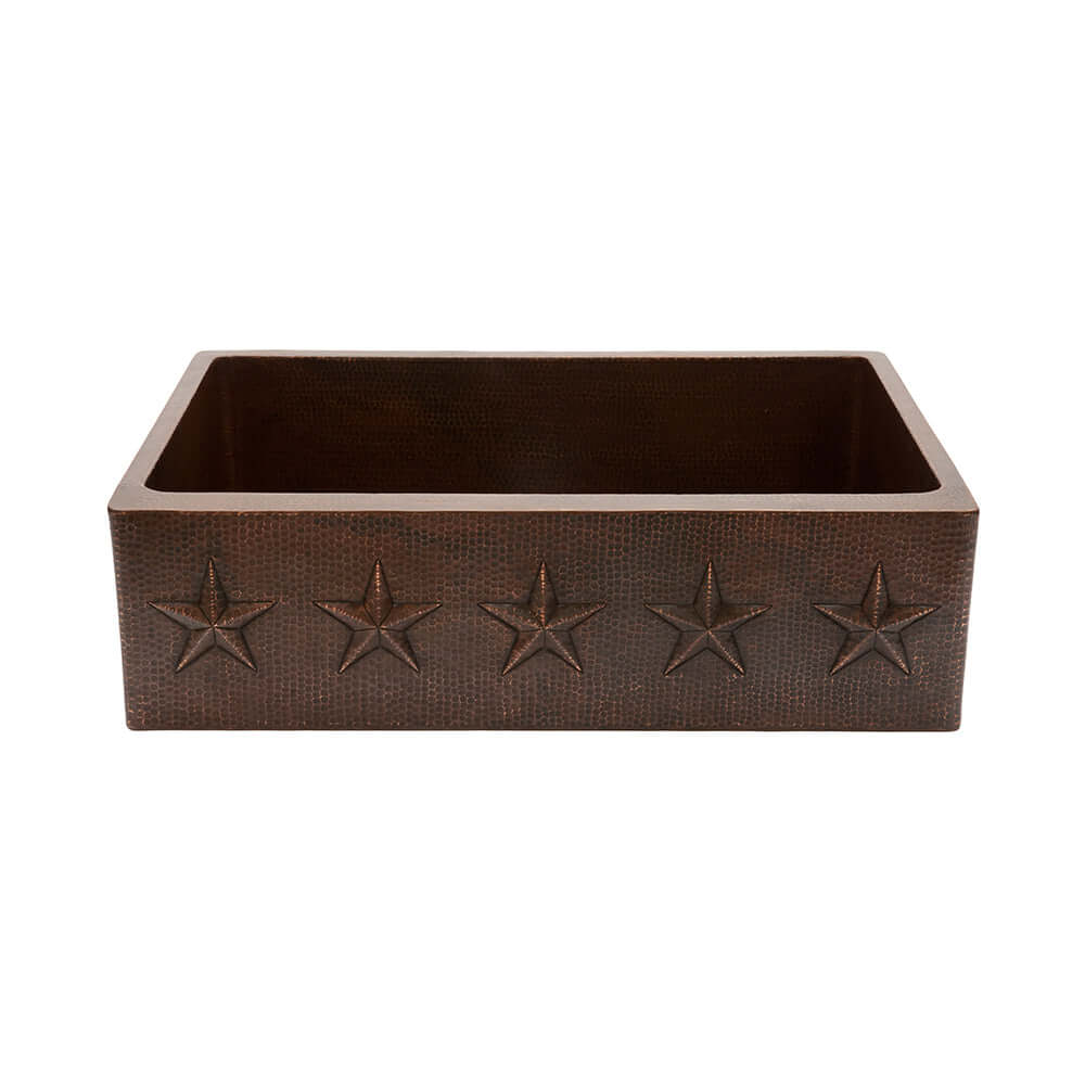 Alternate Image for Premier Copper Products 33" Hammered Copper Kitchen Apron Single Basin Farmhouse Sink w/ Star Design with Matching Drain and Accessories, Oil Rubbed Bronze, KSP3_KASDB33229ST