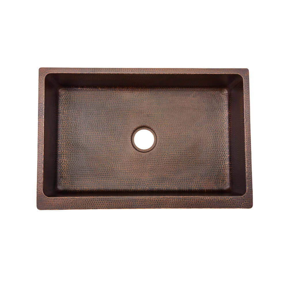 Alternate Image for Premier Copper Products 33" Hammered Copper Kitchen Apron Single Basin Farmhouse Sink w/ Star Design with Matching Drain and Accessories, Oil Rubbed Bronze, KSP3_KASDB33229ST