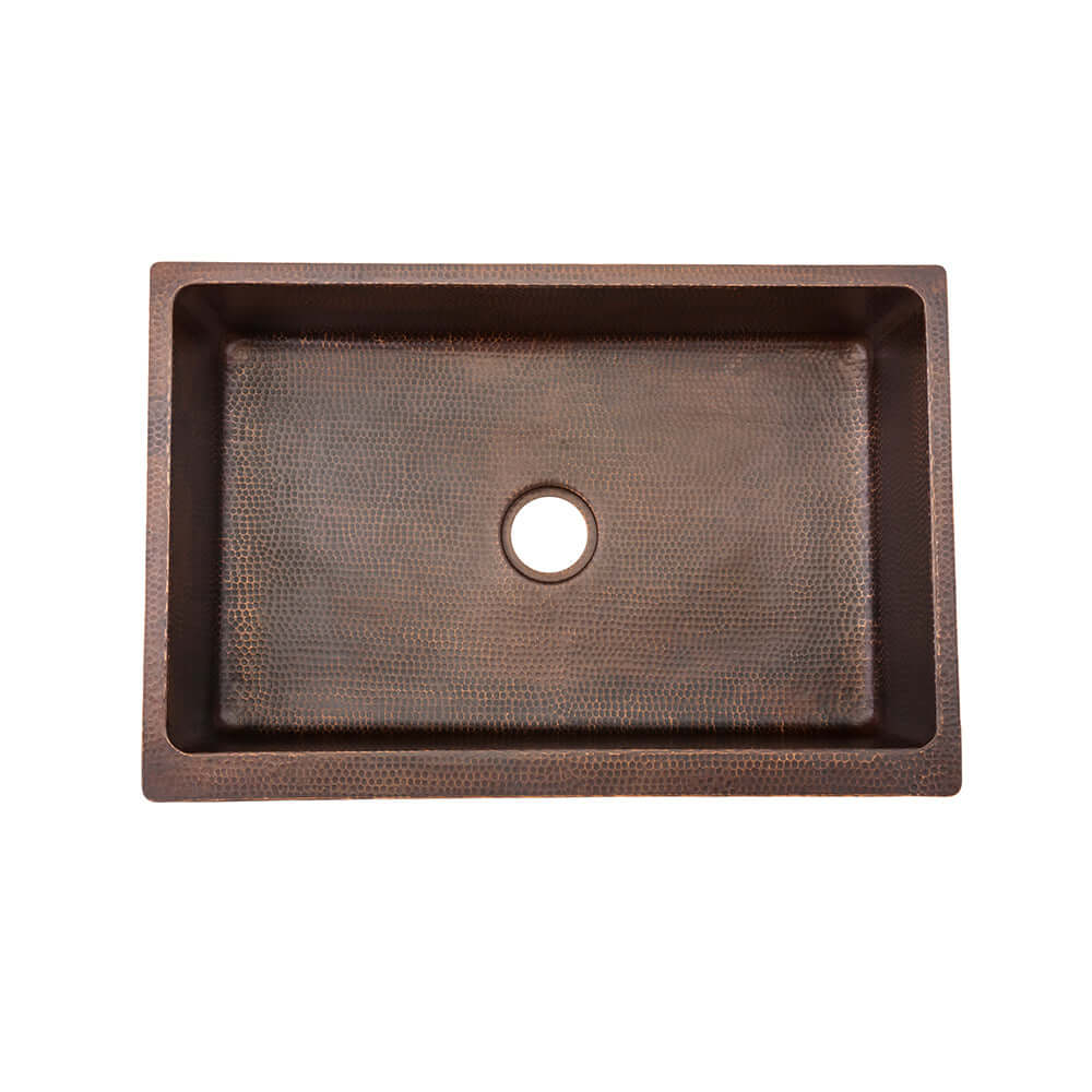 Alternate Image for Premier Copper Products 33" Copper Farmhouse Sink, Oil Rubbed Bronze, KASDB33229