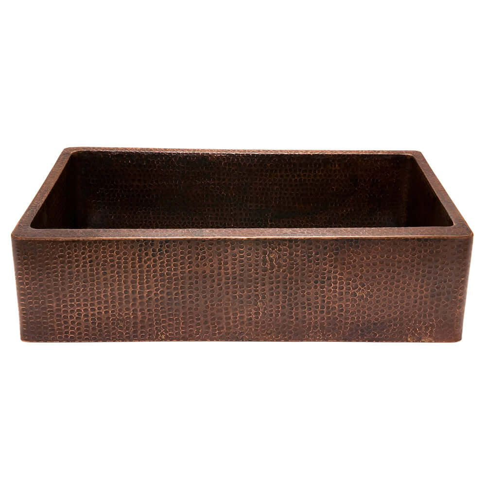 Alternate Image for Premier Copper Products 35" Hammered Copper Kitchen Apron Single Basin Farmhouse Sink with Matching Drain and Accessories, Oil Rubbed Bronze, KSP3_KASDB35229