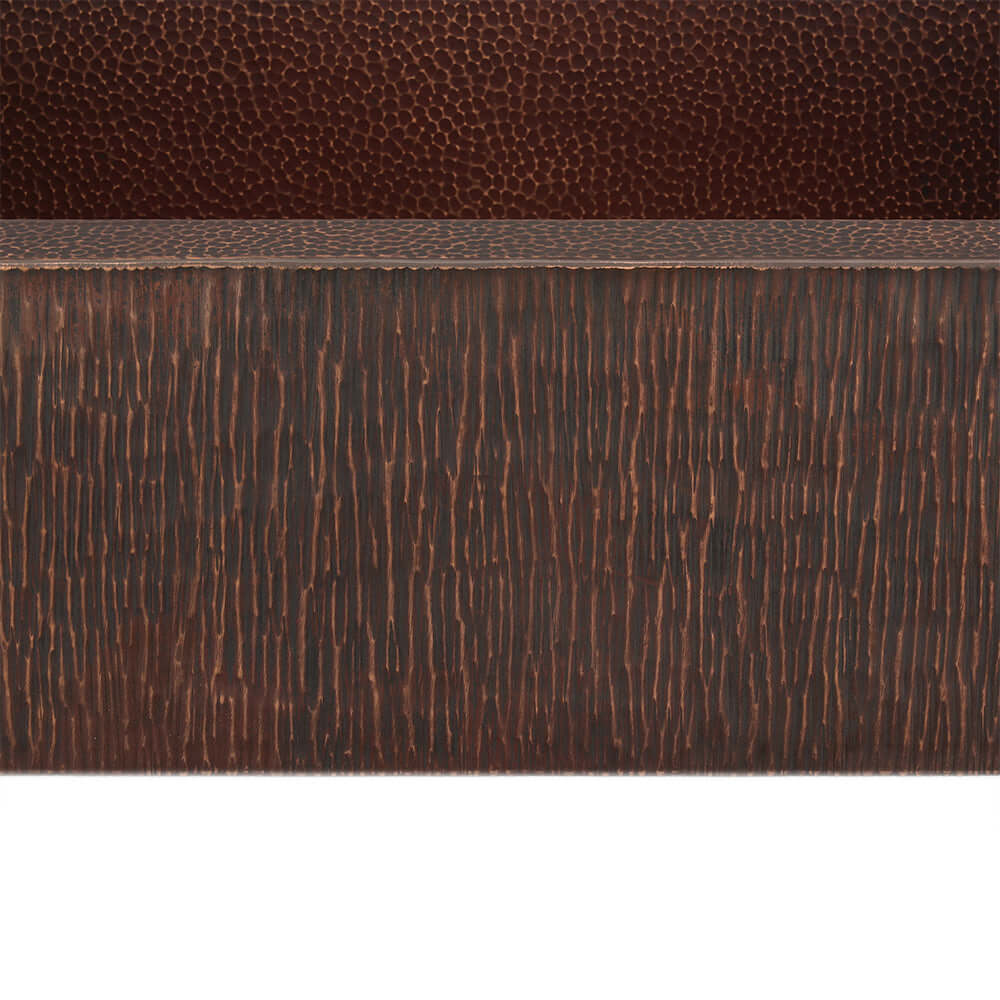 Alternate Image for Premier Copper Products 33" Hammered Copper Farmhouse Sink, Oil Rubbed Bronze, 14 Gauge, KASDBRH33229TR