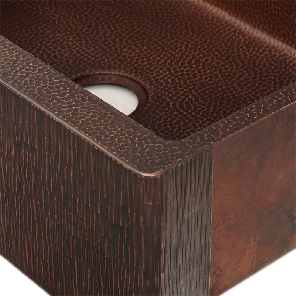Alternate Image for Premier Copper Products 33" Hammered Copper Farmhouse Sink, Oil Rubbed Bronze, 14 Gauge, KASDBRH33229TR