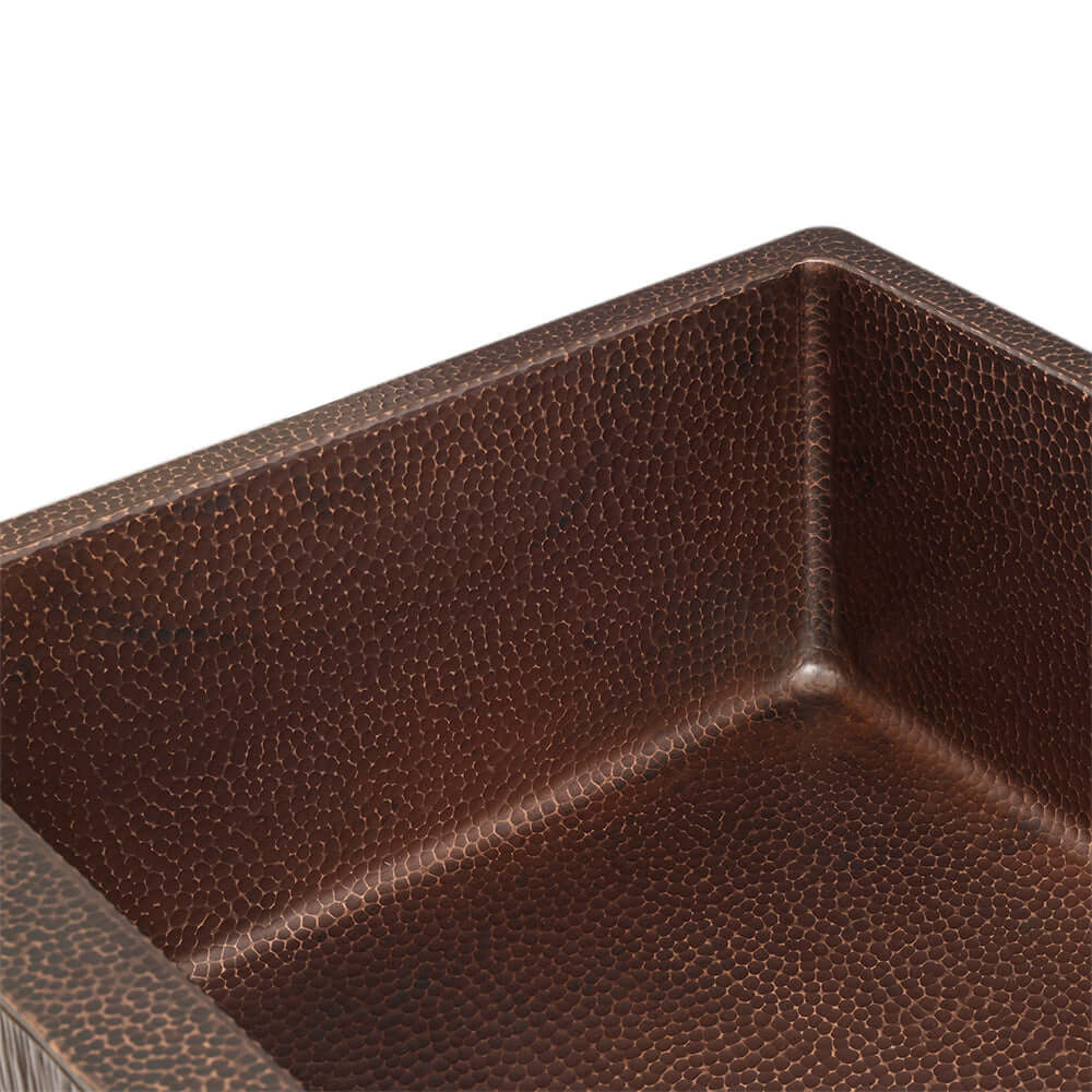 Alternate Image for Premier Copper Products 33" Hammered Copper Farmhouse Sink, Oil Rubbed Bronze, 14 Gauge, KASDBRH33229TR