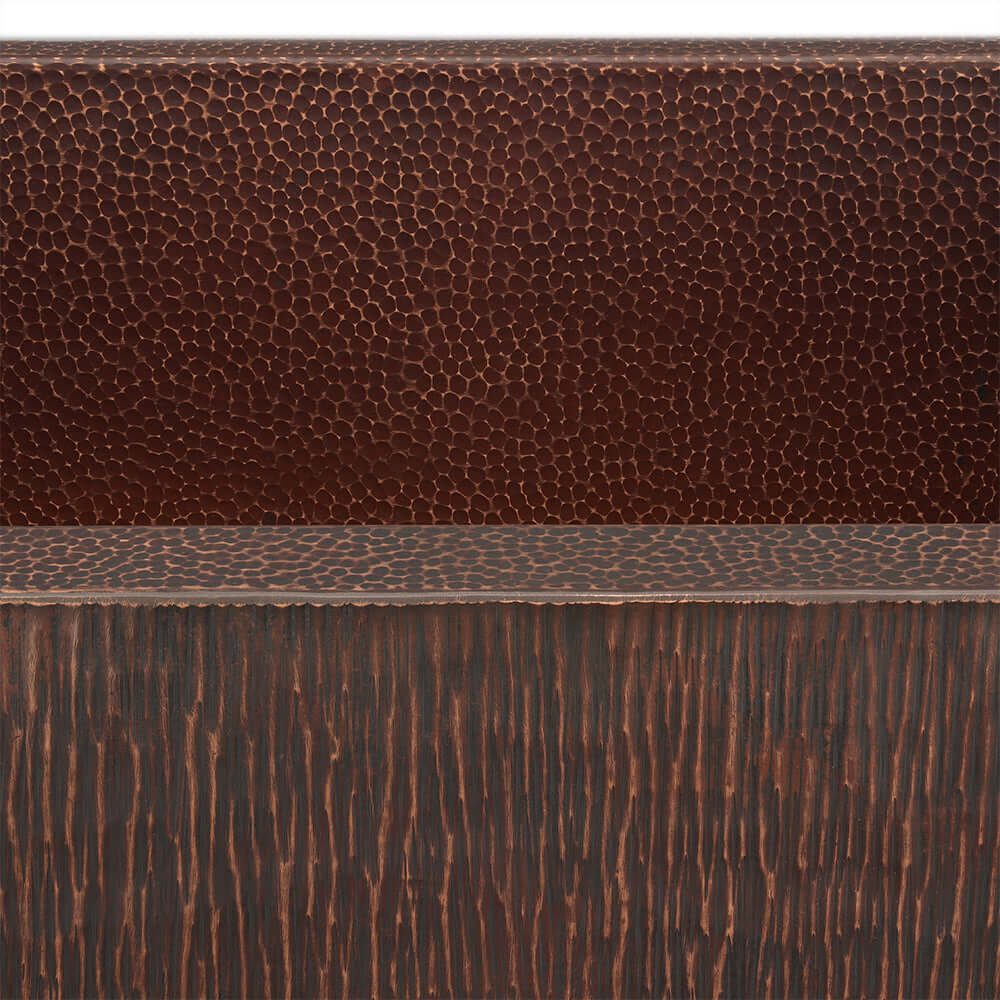 Alternate Image for Premier Copper Products 33" Hammered Copper Farmhouse Sink, Oil Rubbed Bronze, 14 Gauge, KASDBRH33229TR