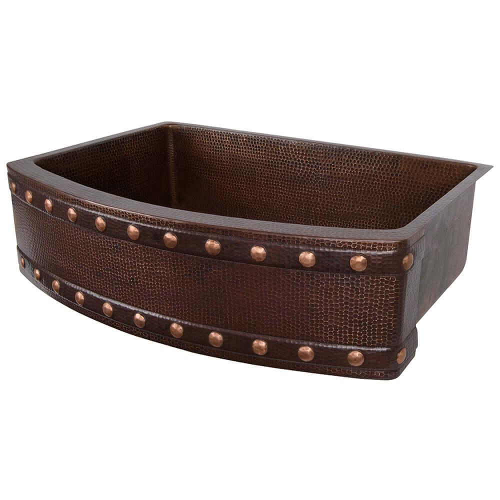 Alternate Image for Premier Copper Products 30" Hammered Copper Kitchen Rounded Apron Single Basin Farmhouse Sink with Barrel Strap Design with Matching Drains, and Accessories, Oil Rubbed Bronze, KSP3_KASRDB30249BS