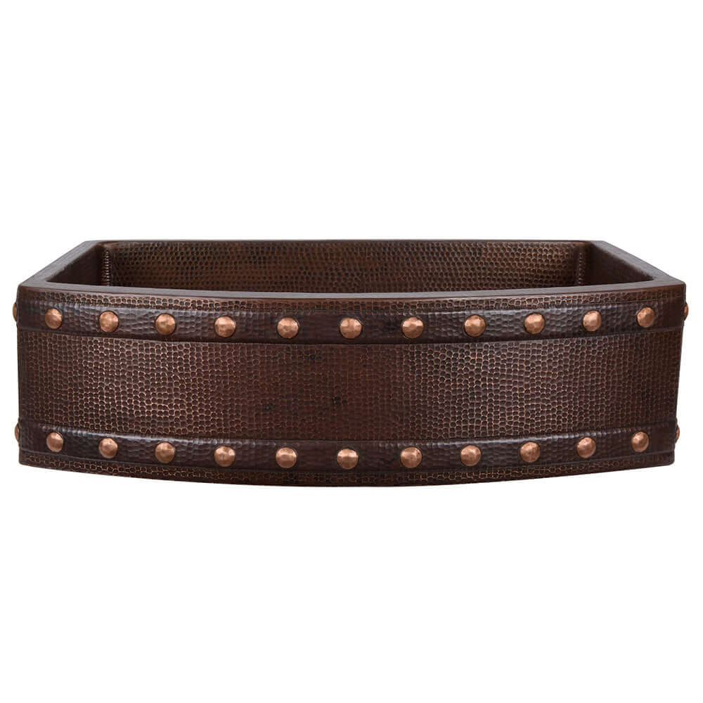 Alternate Image for Premier Copper Products 33" Hammered Copper Kitchen Rounded Apron Single Basin Farmhouse Sink with Barrel Strap Design w/ Matching Drain and Accessories, Oil Rubbed Bronze, KSP3_KASRDB33249BS