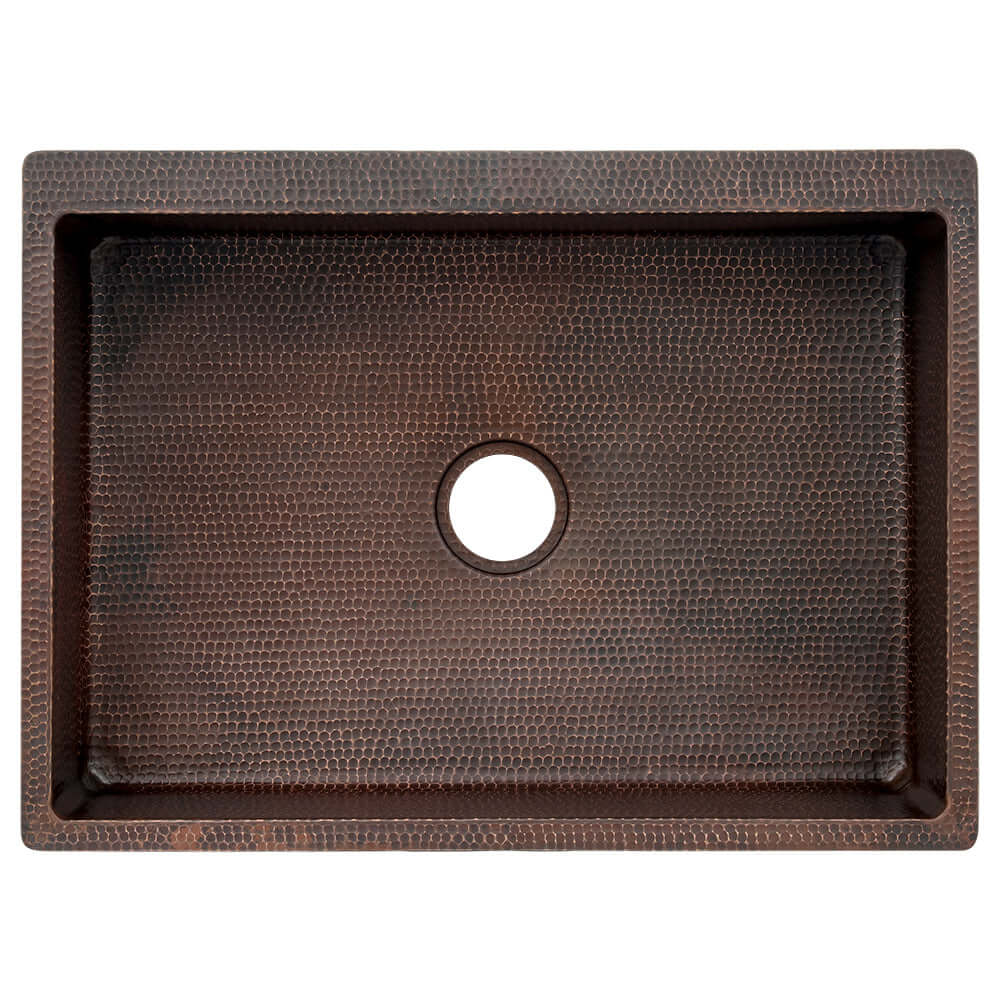 Alternate Image for Premier Copper Products 30" Hammered Copper Farmhouse Sink, Glazed White, 14 Gauge, KASWHT30229