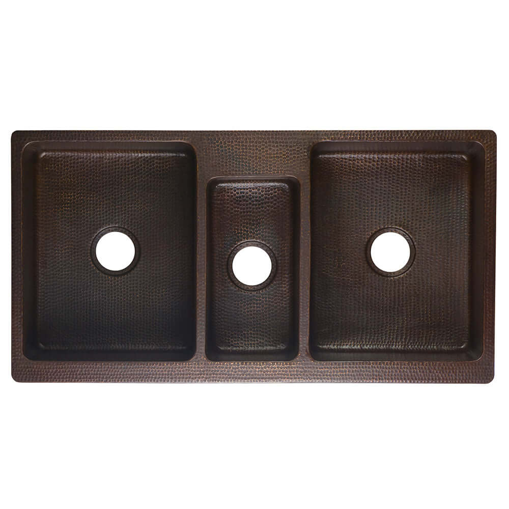 Alternate Image for Premier Copper Products 42" Copper Farmhouse Sink, 40/20/40 Triple Bowl, Oil Rubbed Bronze, KATDB422210