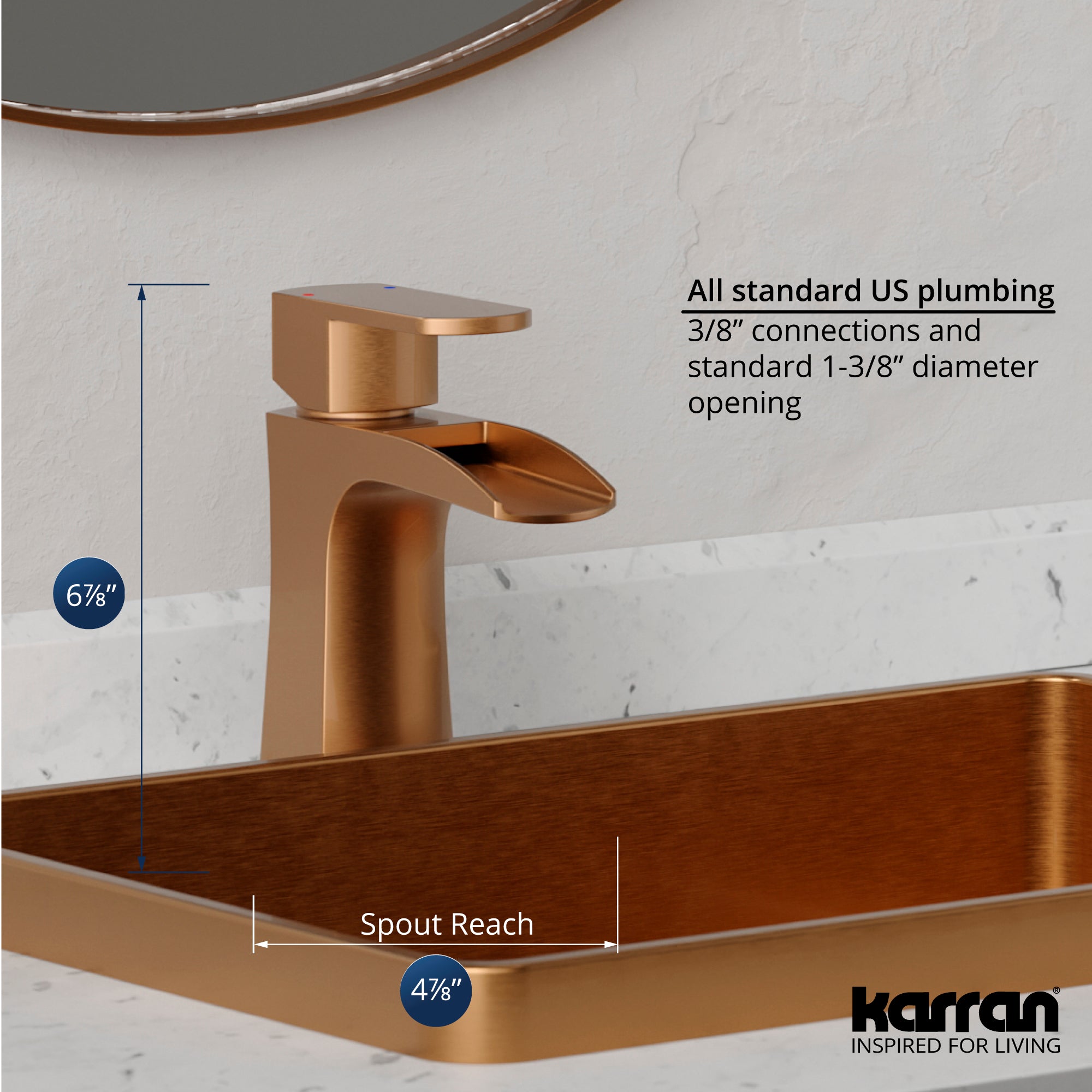 Alternate Image for Karran Kassel 1.2 GPM Single Lever Handle Lead-free Brass ADA Bathroom Faucet, Basin, Brushed Copper, KBF440BC