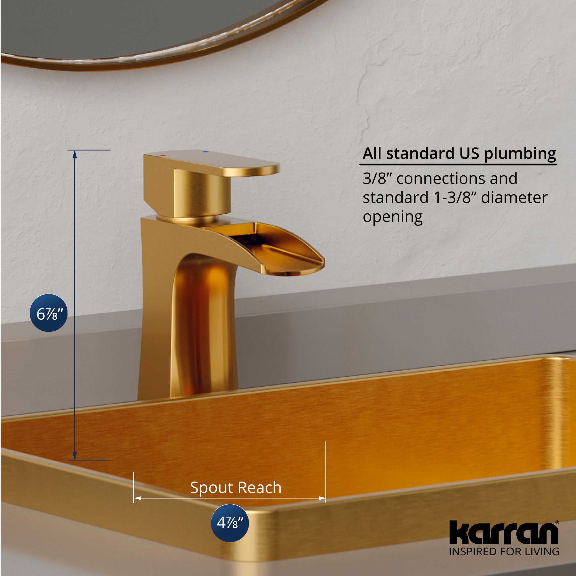 Alternate Image for Karran Kassel 1.2 GPM Single Lever Handle Lead-free Brass ADA Bathroom Faucet, Basin, Gold, KBF440G