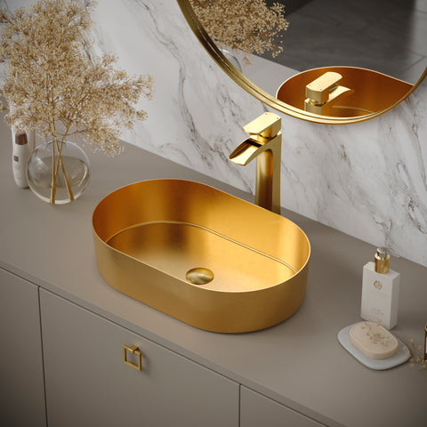 Karran Kassel 1.2 GPM Single Lever Handle Lead-free Brass ADA Bathroom Faucet, Vessel, Brushed Gold, KBF442BG