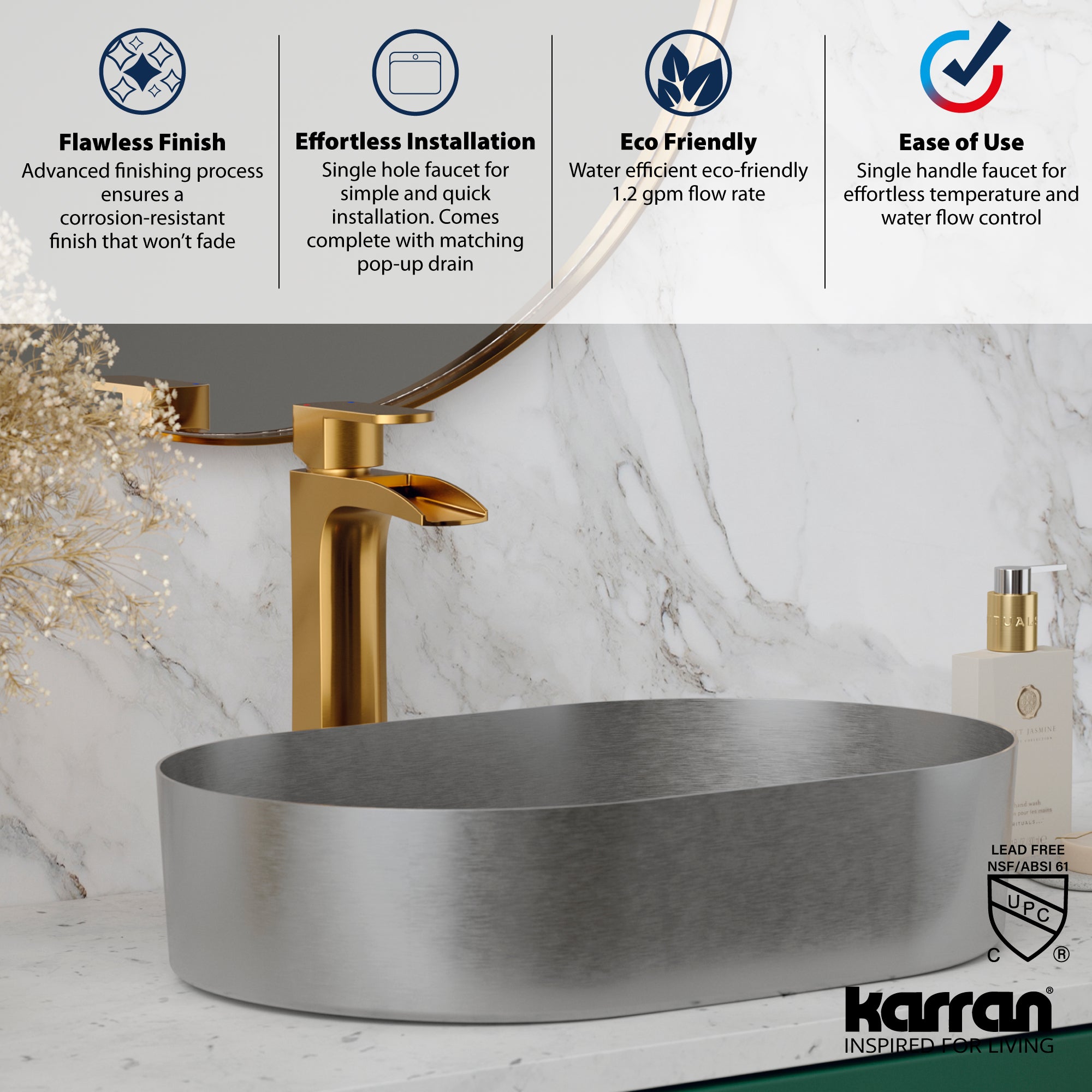 Alternate Image for Karran Kassel 1.2 GPM Single Lever Handle Lead-free Brass ADA Bathroom Faucet, Vessel, Gold, KBF442G