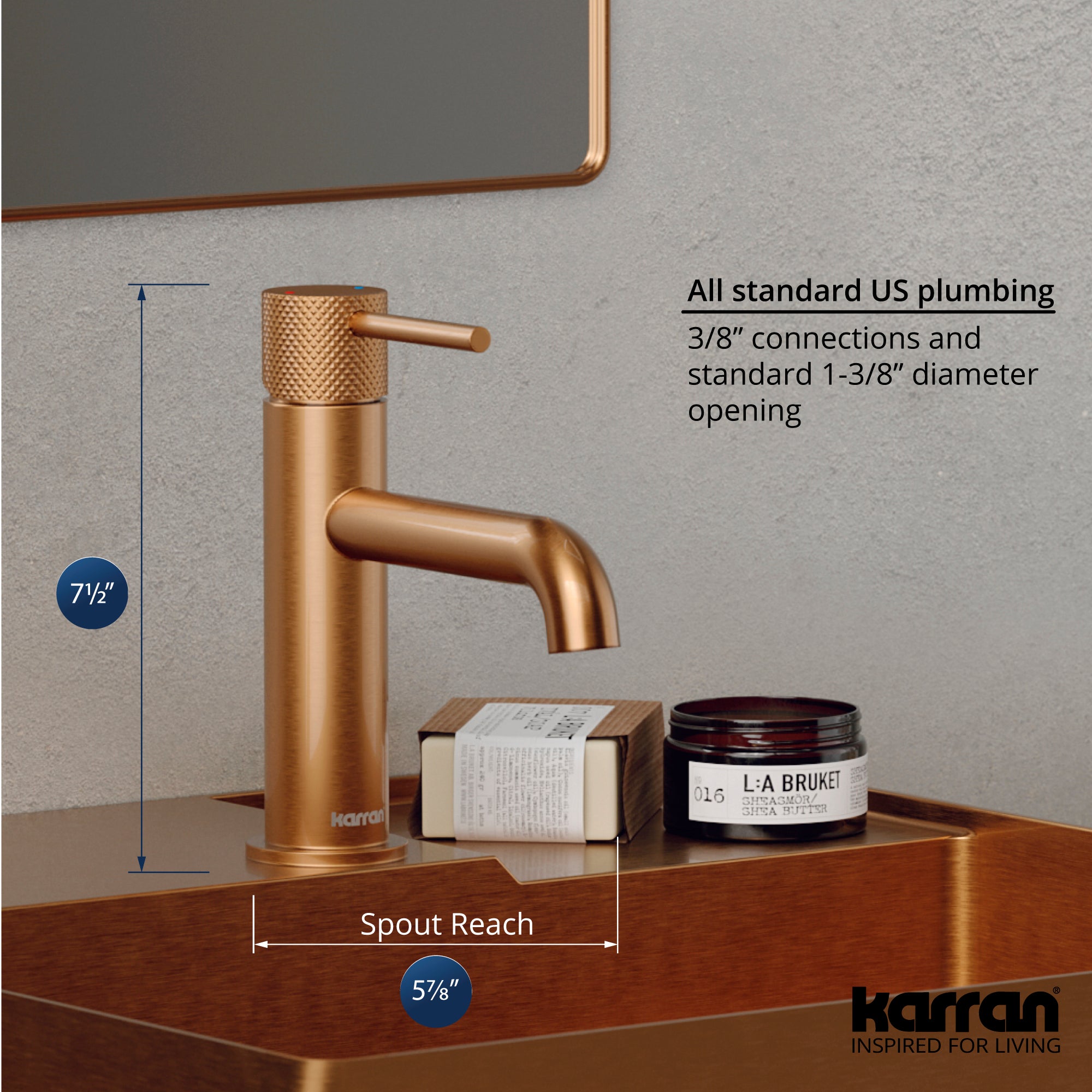 Alternate Image for Karran Tryst 1.2 GPM Single Lever Handle Lead-free Brass ADA Bathroom Faucet, Basin, Brushed Copper, KBF460BC