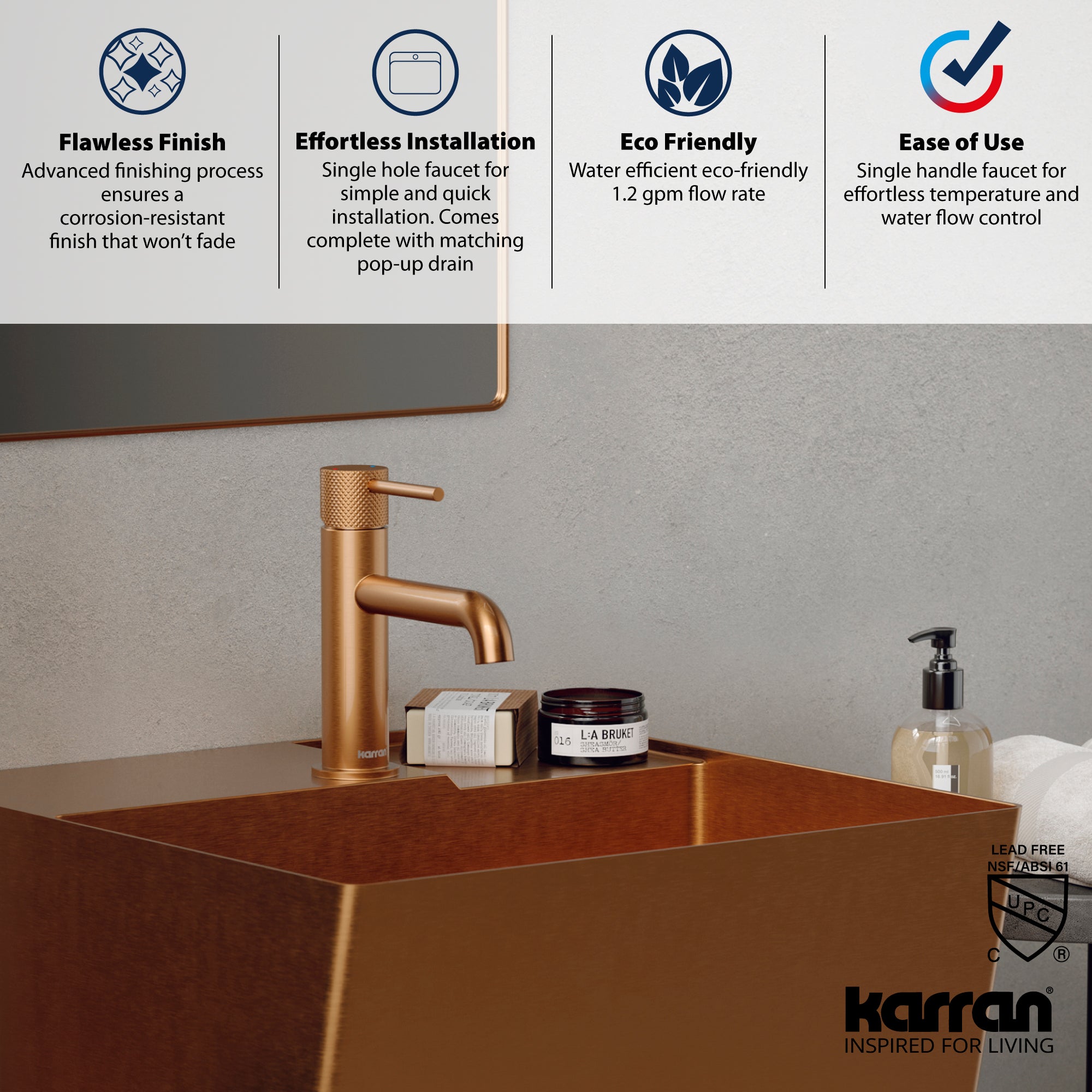 Alternate Image for Karran Tryst 1.2 GPM Single Lever Handle Lead-free Brass ADA Bathroom Faucet, Basin, Brushed Copper, KBF460BC