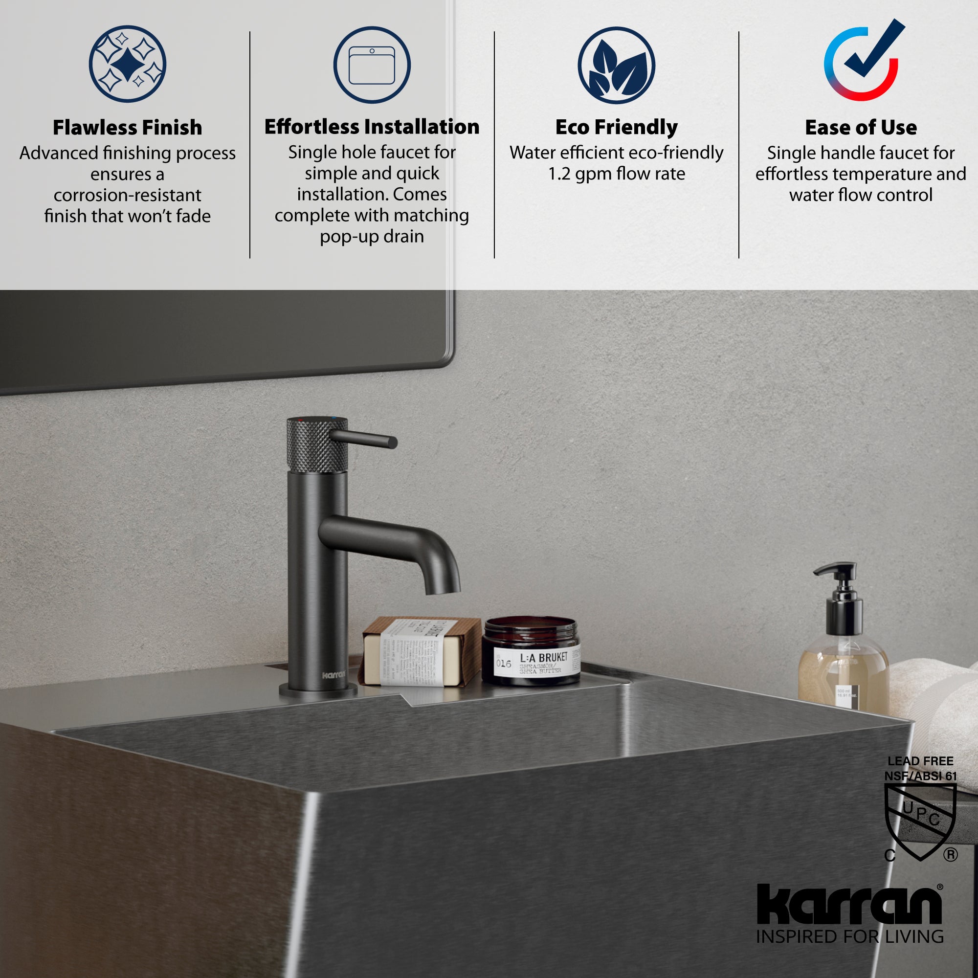 Alternate Image for Karran Tryst 1.2 GPM Single Lever Handle Lead-free Brass ADA Bathroom Faucet, Basin, Gunmetal Grey, KBF460GG