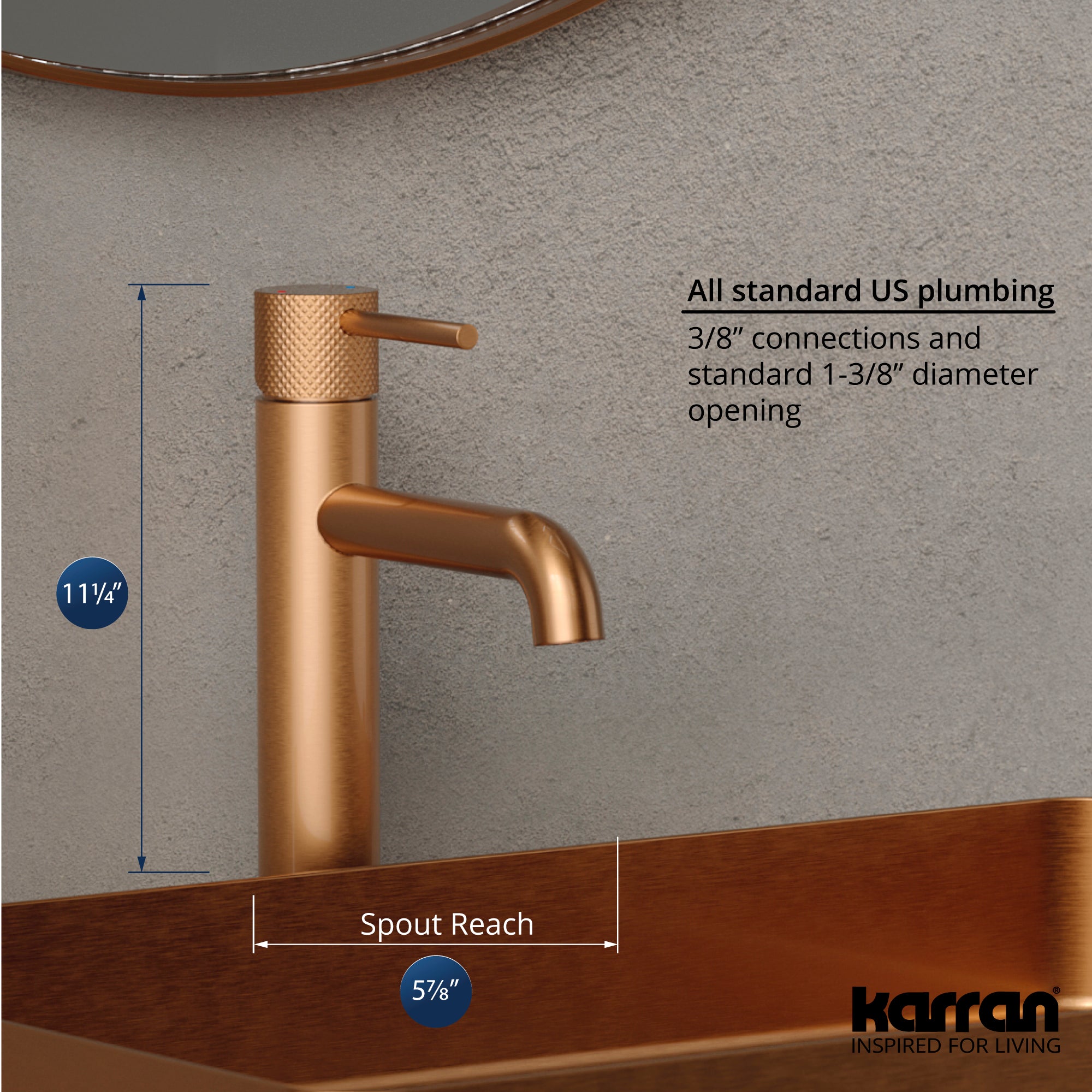 Alternate Image for Karran Tryst 1.2 GPM Single Lever Handle Lead-free Brass ADA Bathroom Faucet, Vessel, Brushed Copper, KBF462BC