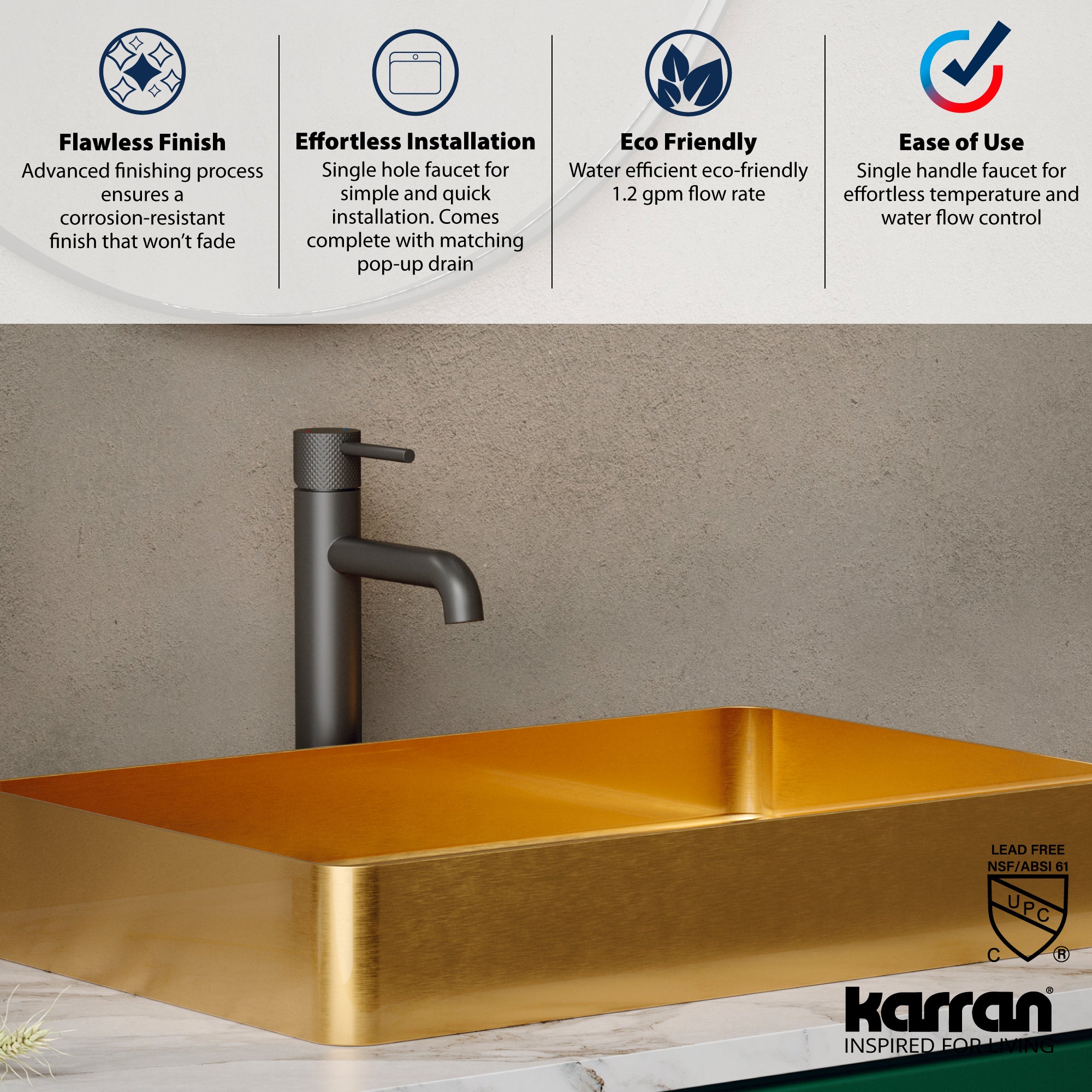 Alternate Image for Karran Tryst 1.2 GPM Single Lever Handle Lead-free Brass ADA Bathroom Faucet, Vessel, Gunmetal Grey, KBF462GG