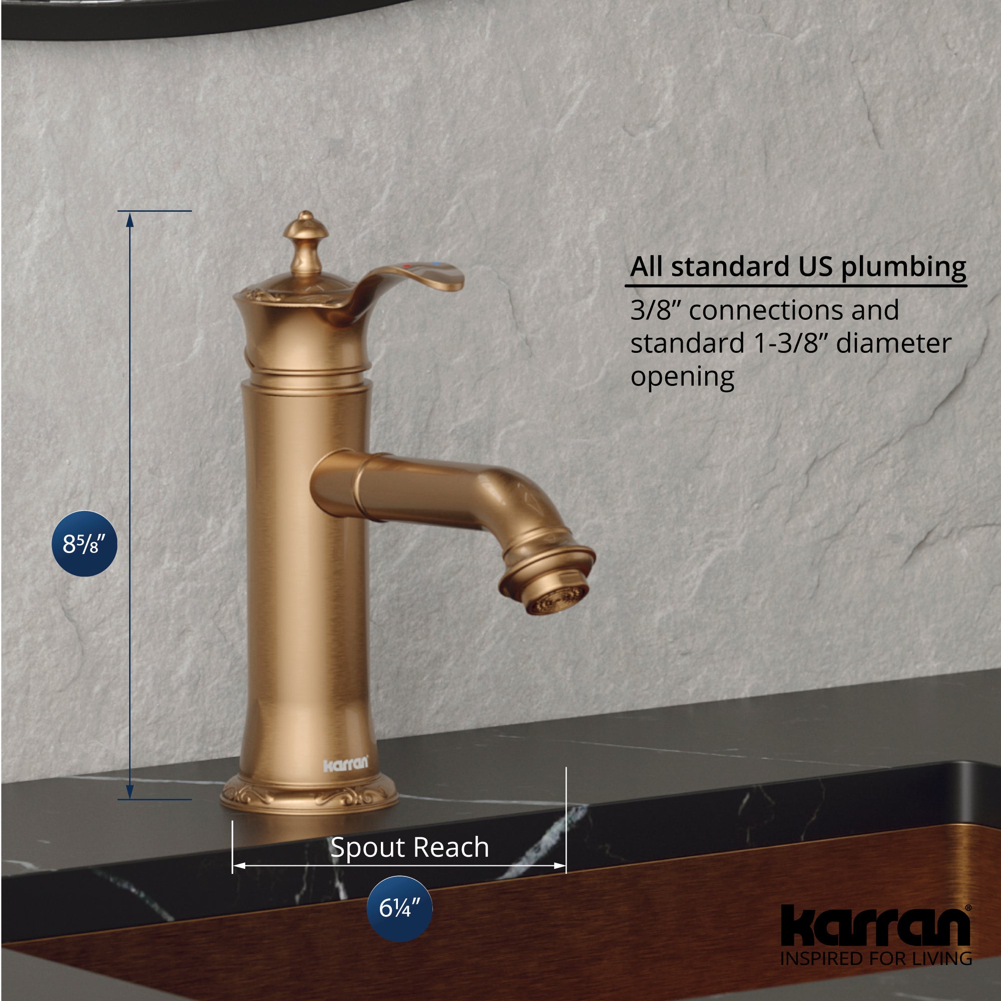 Alternate Image for Karran Vineyard 1.2 GPM Single Lever Handle Lead-free Brass ADA Bathroom Faucet, Basin, Brushed Copper, KBF470BC