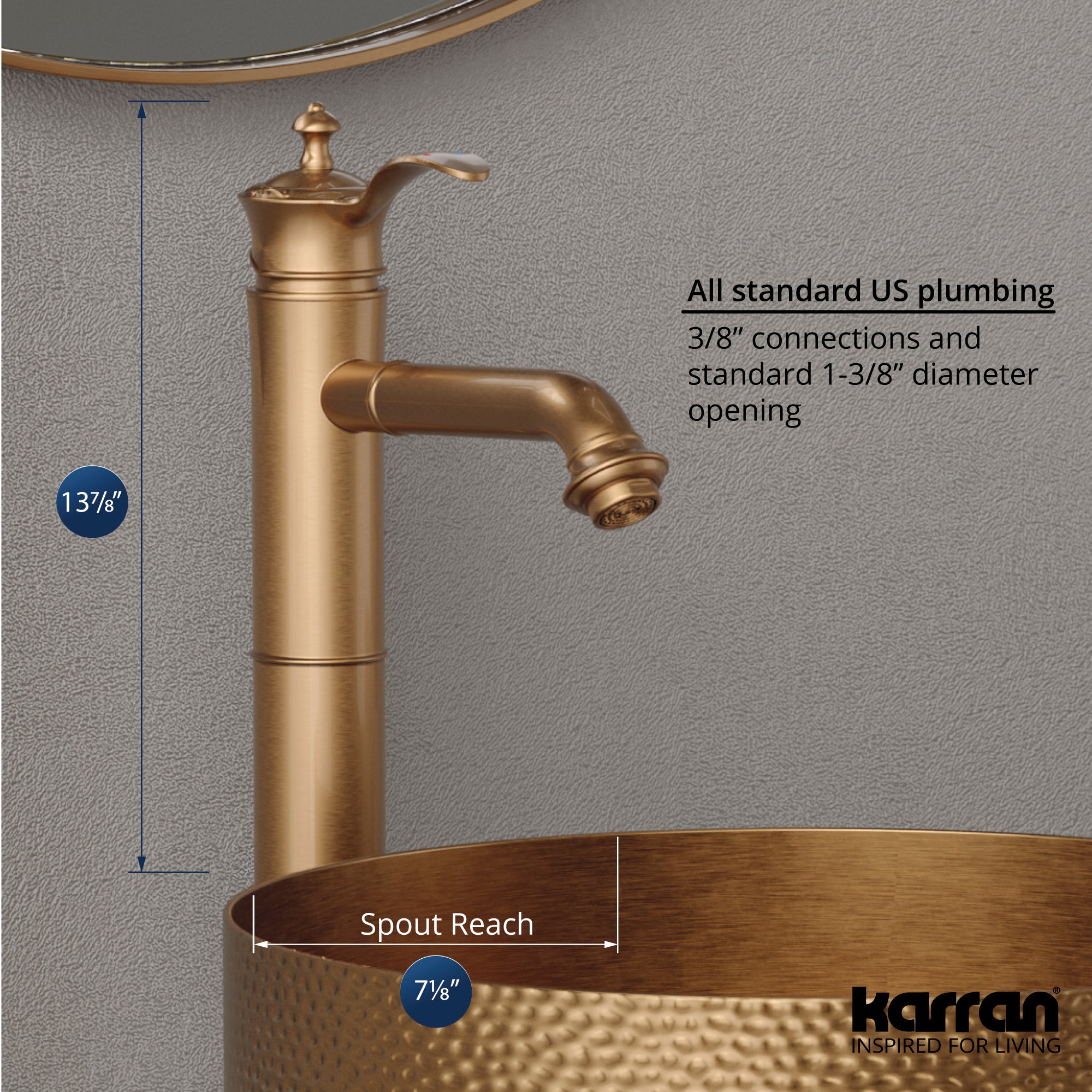 Alternate Image for Karran Vineyard 1.2 GPM Single Lever Handle Lead-free Brass ADA Bathroom Faucet, Vessel, Brushed Copper, KBF472BC