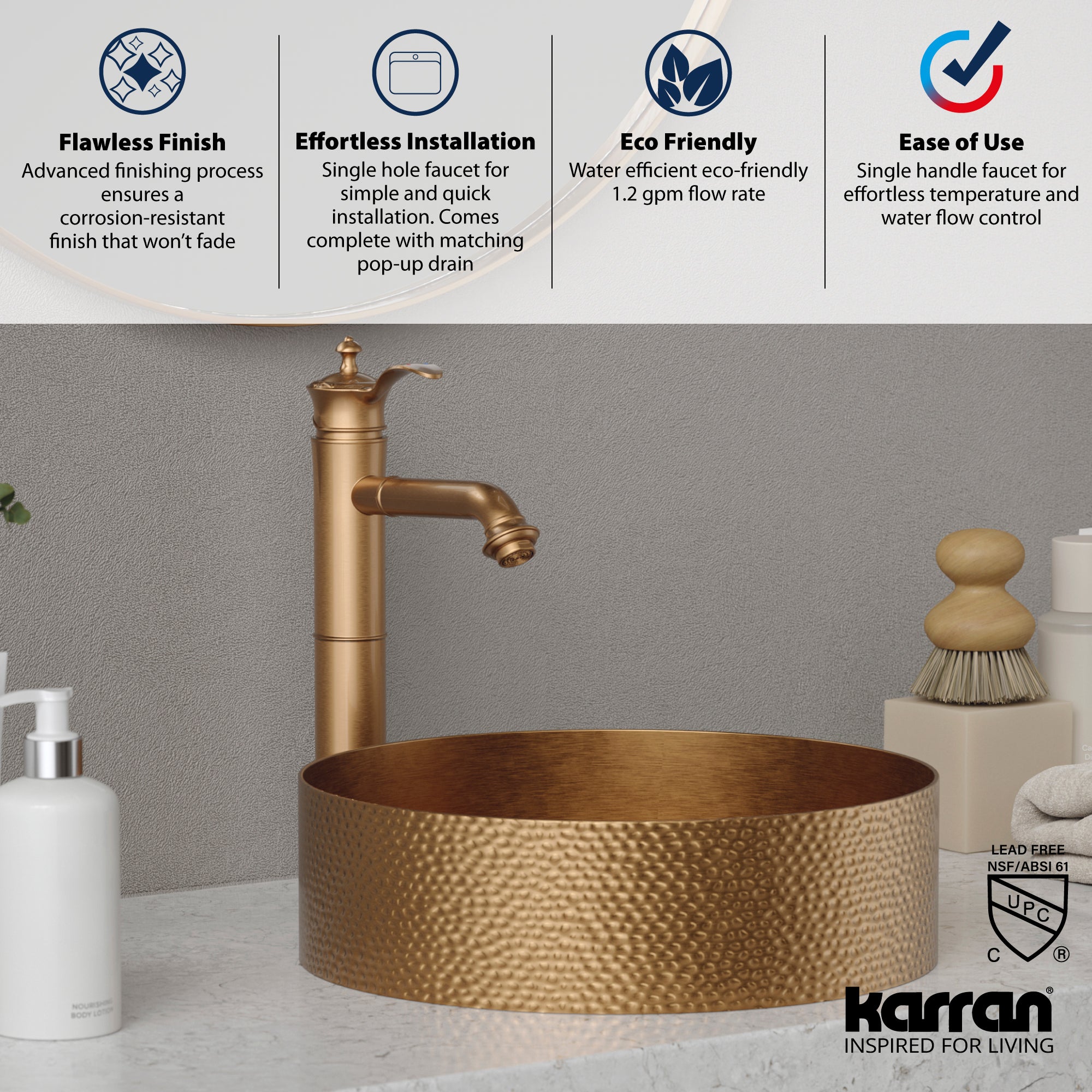 Alternate Image for Karran Vineyard 1.2 GPM Single Lever Handle Lead-free Brass ADA Bathroom Faucet, Vessel, Brushed Copper, KBF472BC