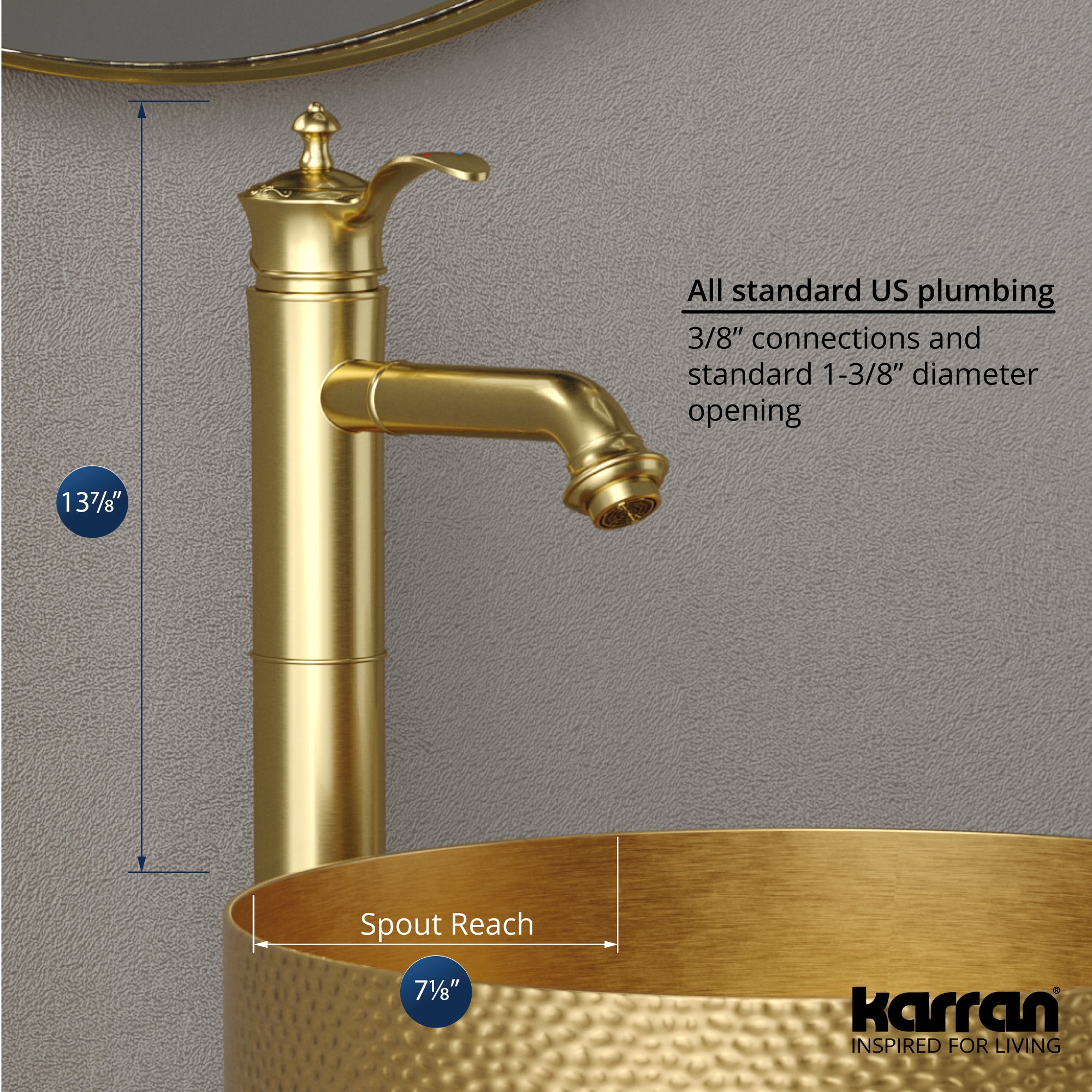 Alternate Image for Karran Vineyard 1.2 GPM Single Lever Handle Lead-free Brass ADA Bathroom Faucet, Vessel, Brushed Gold, KBF472BG