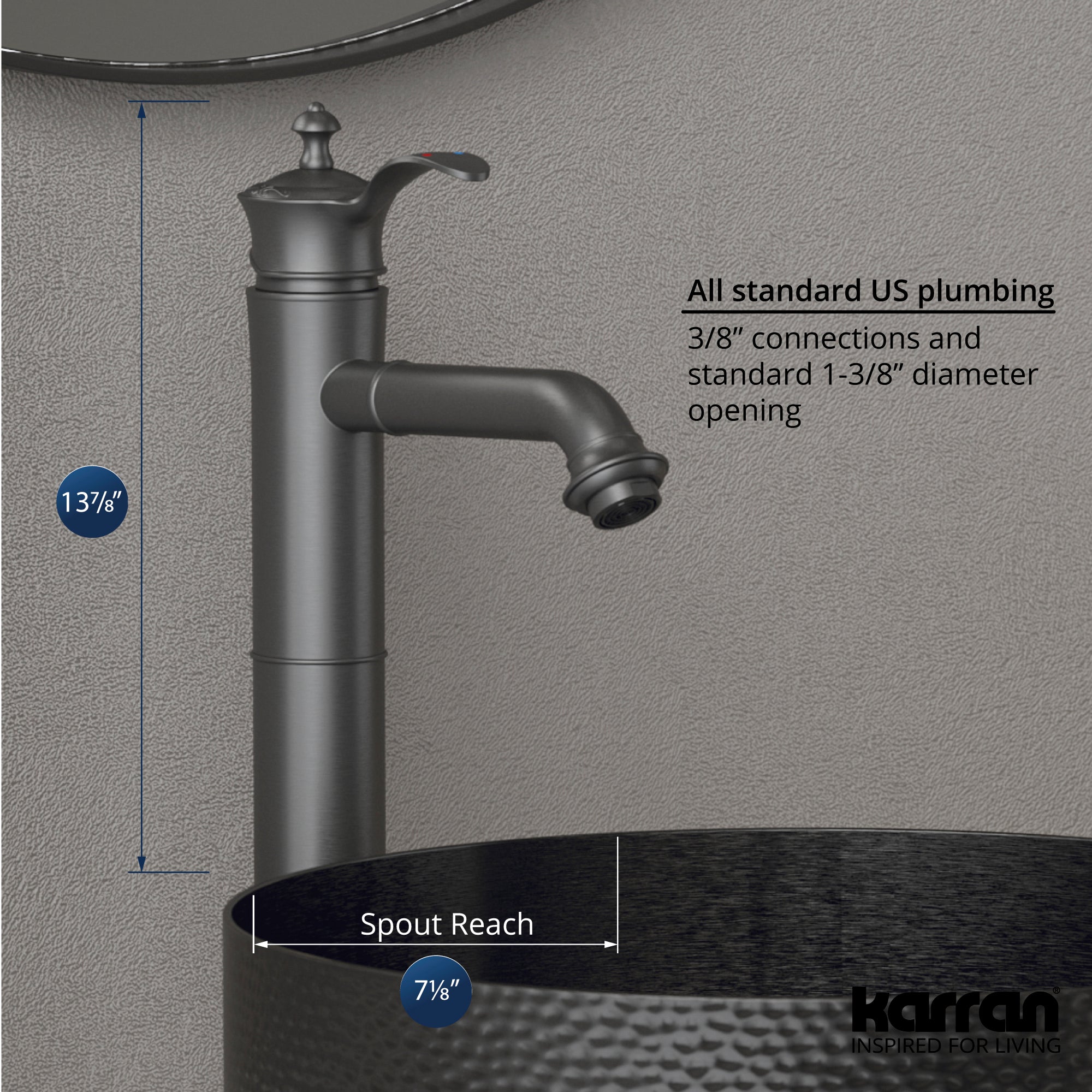Alternate Image for Karran Vineyard 1.2 GPM Single Lever Handle Lead-free Brass ADA Bathroom Faucet, Vessel, Gunmetal Grey, KBF472GG