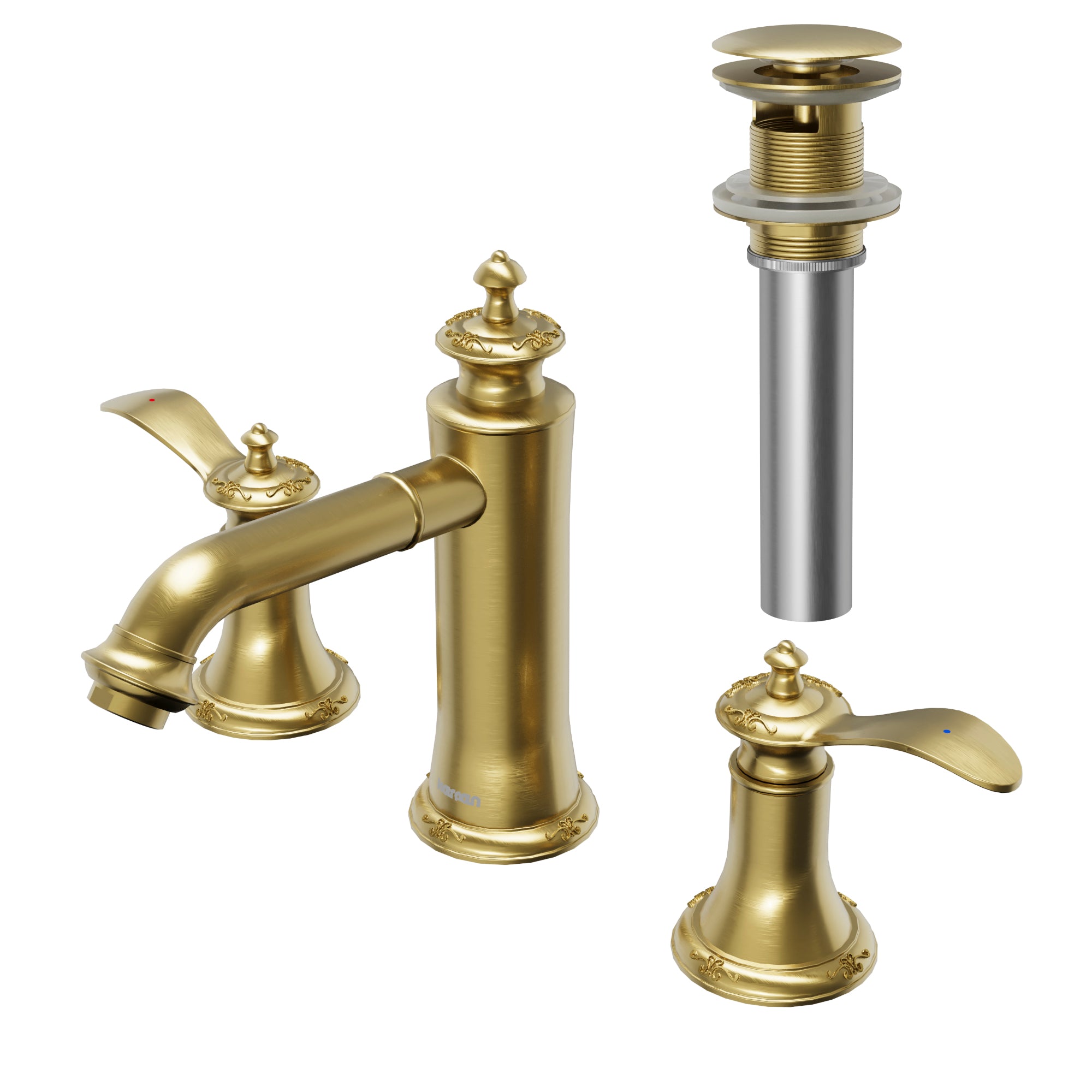 Alternate Image for Karran Vineyard 1.2 GPM Double Lever Handle Lead-free Brass ADA Bathroom Faucet, Widespread, Brushed Gold, KBF474BG