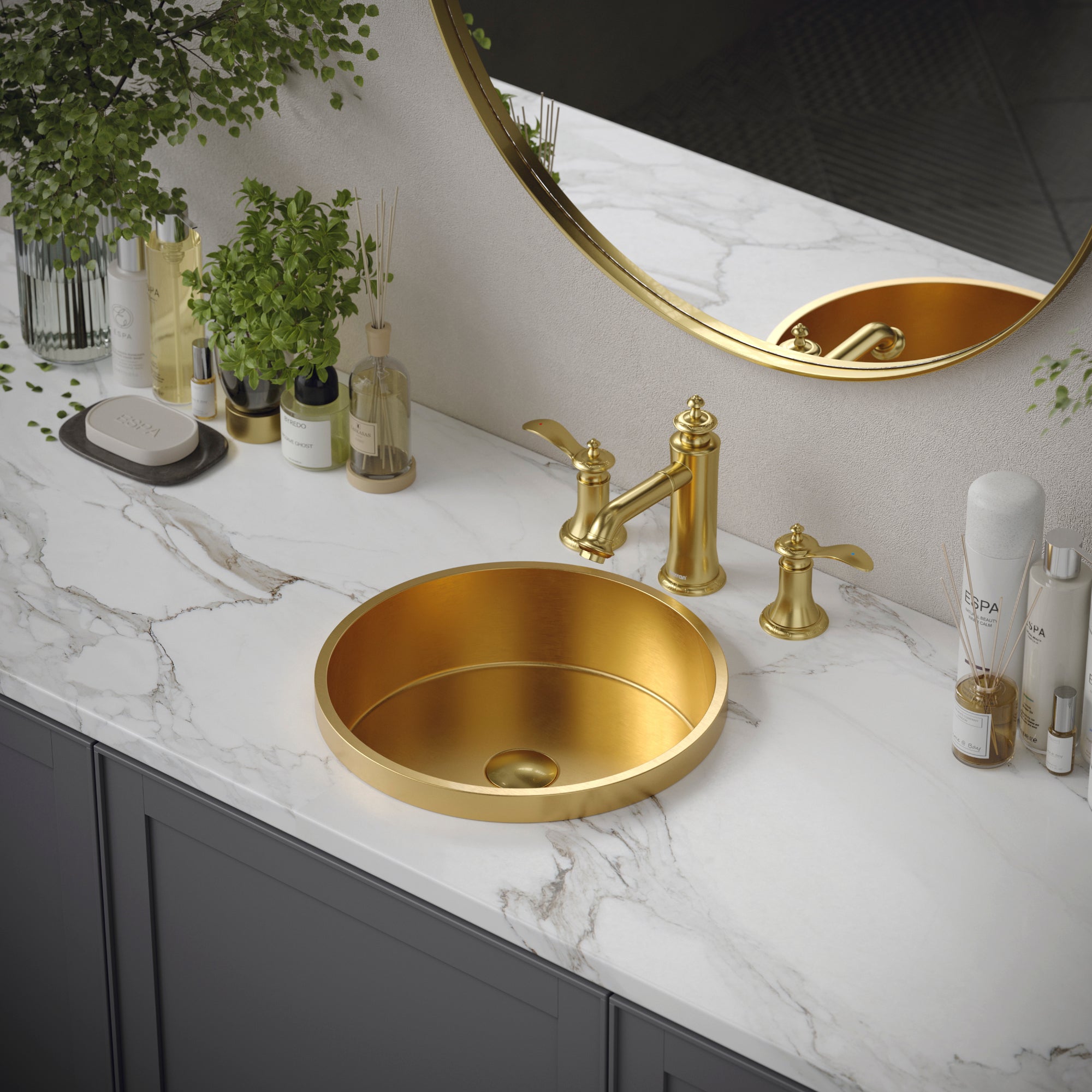 Karran Vineyard 1.2 GPM Double Lever Handle Lead-free Brass ADA Bathroom Faucet, Widespread, Brushed Gold, KBF474BG