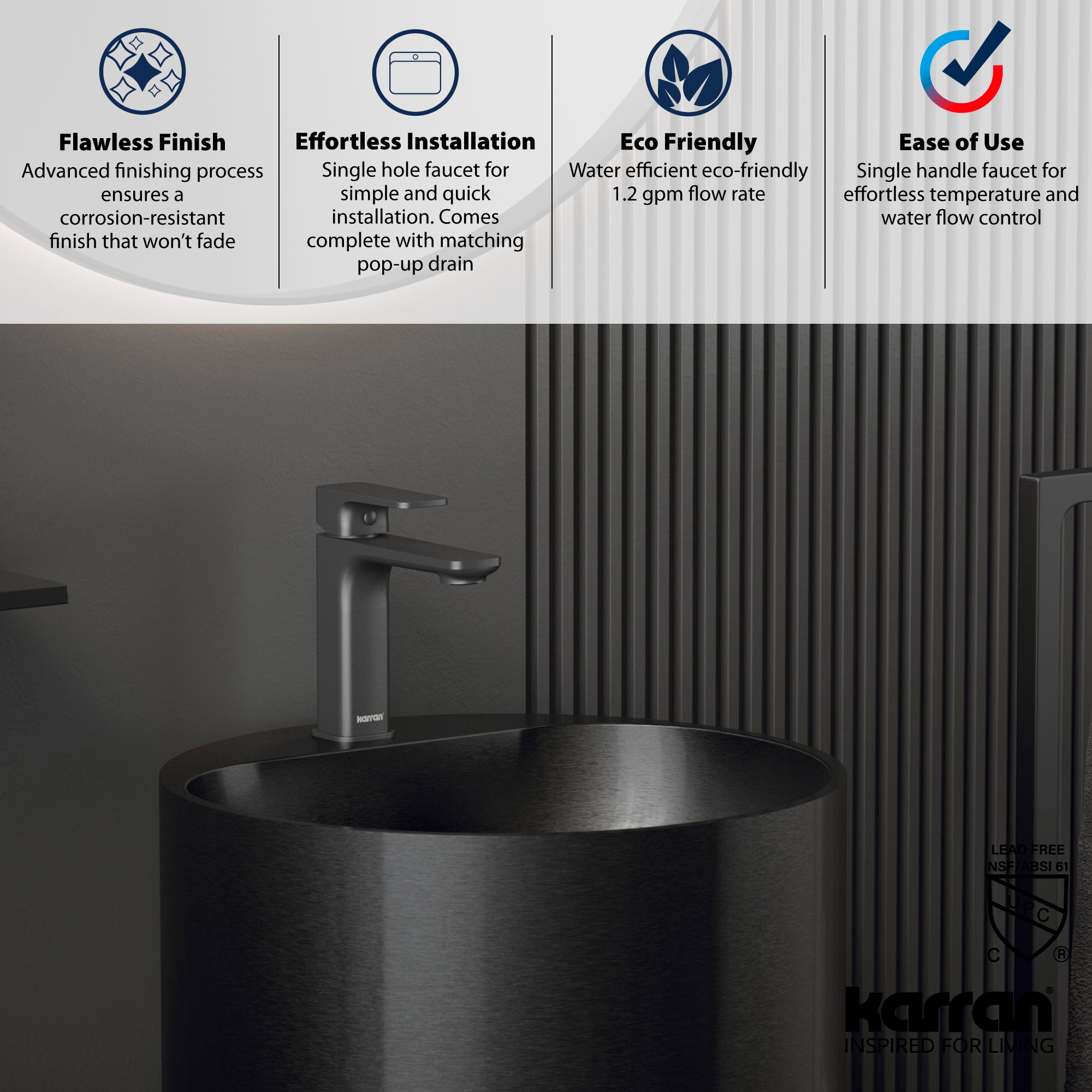 Alternate Image for Karran Venda 1.2 GPM Single Lever Handle Lead-free Brass ADA Bathroom Faucet, Basin, Gunmetal Grey, KBF510GG