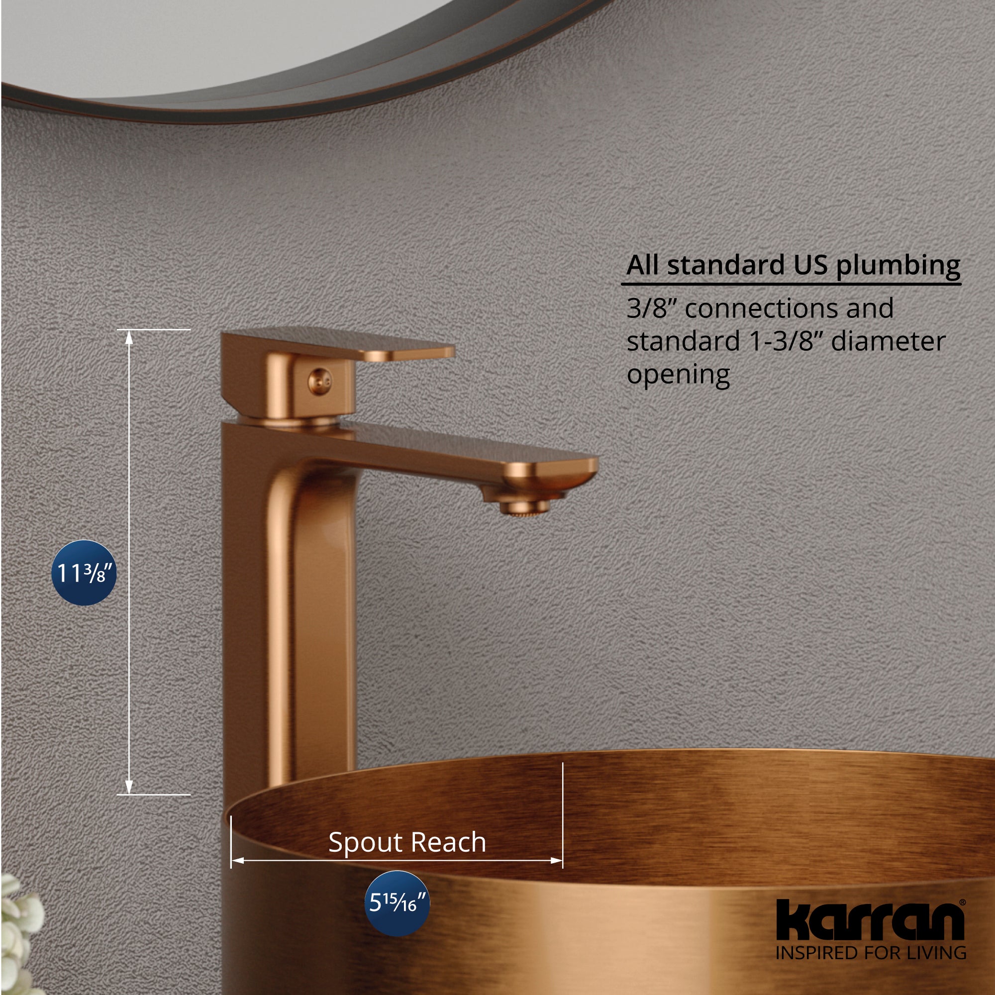 Alternate Image for Karran Venda 1.2 GPM Single Lever Handle Lead-free Brass ADA Bathroom Faucet, Vessel, Brushed Copper, KBF512BC