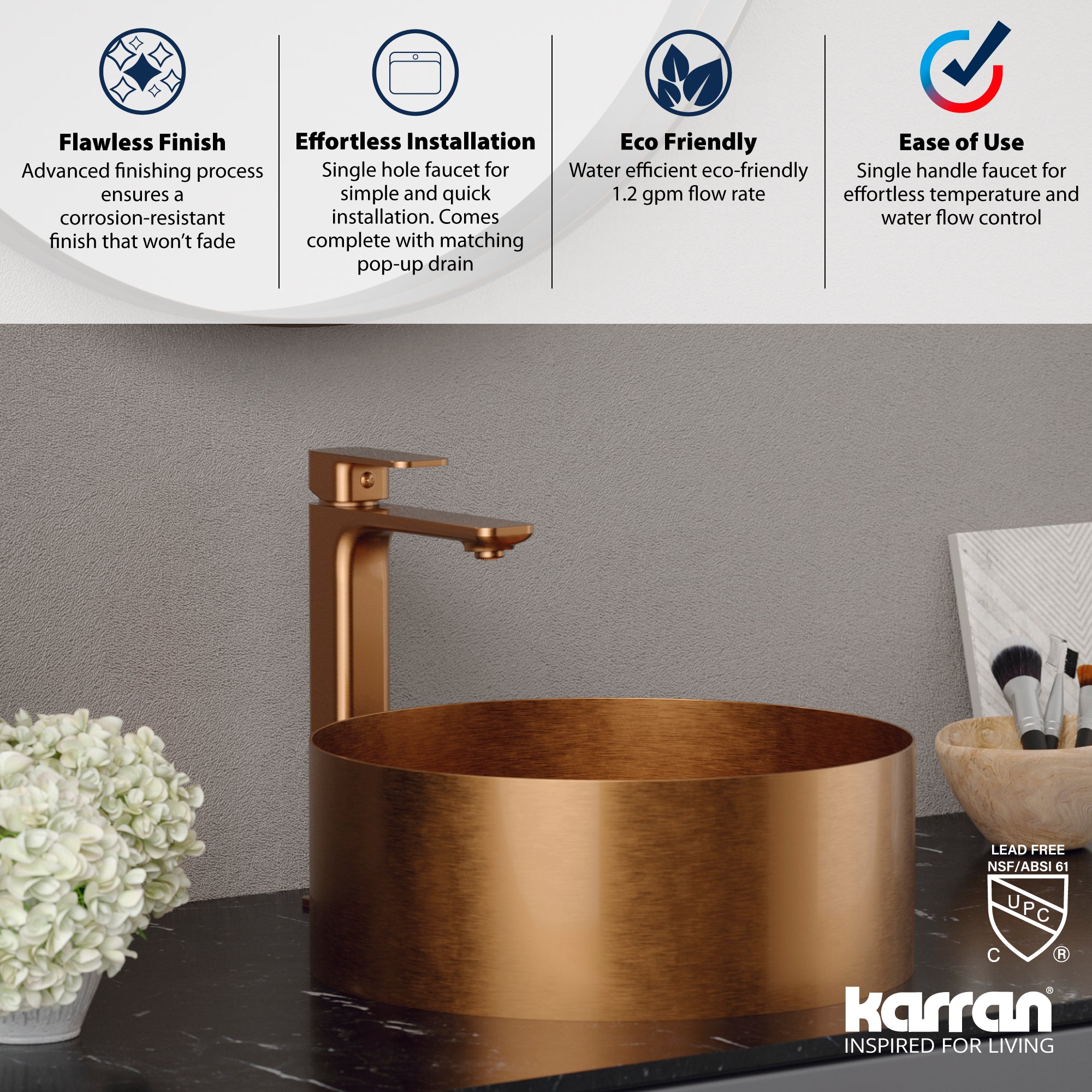 Alternate Image for Karran Venda 1.2 GPM Single Lever Handle Lead-free Brass ADA Bathroom Faucet, Vessel, Brushed Copper, KBF512BC