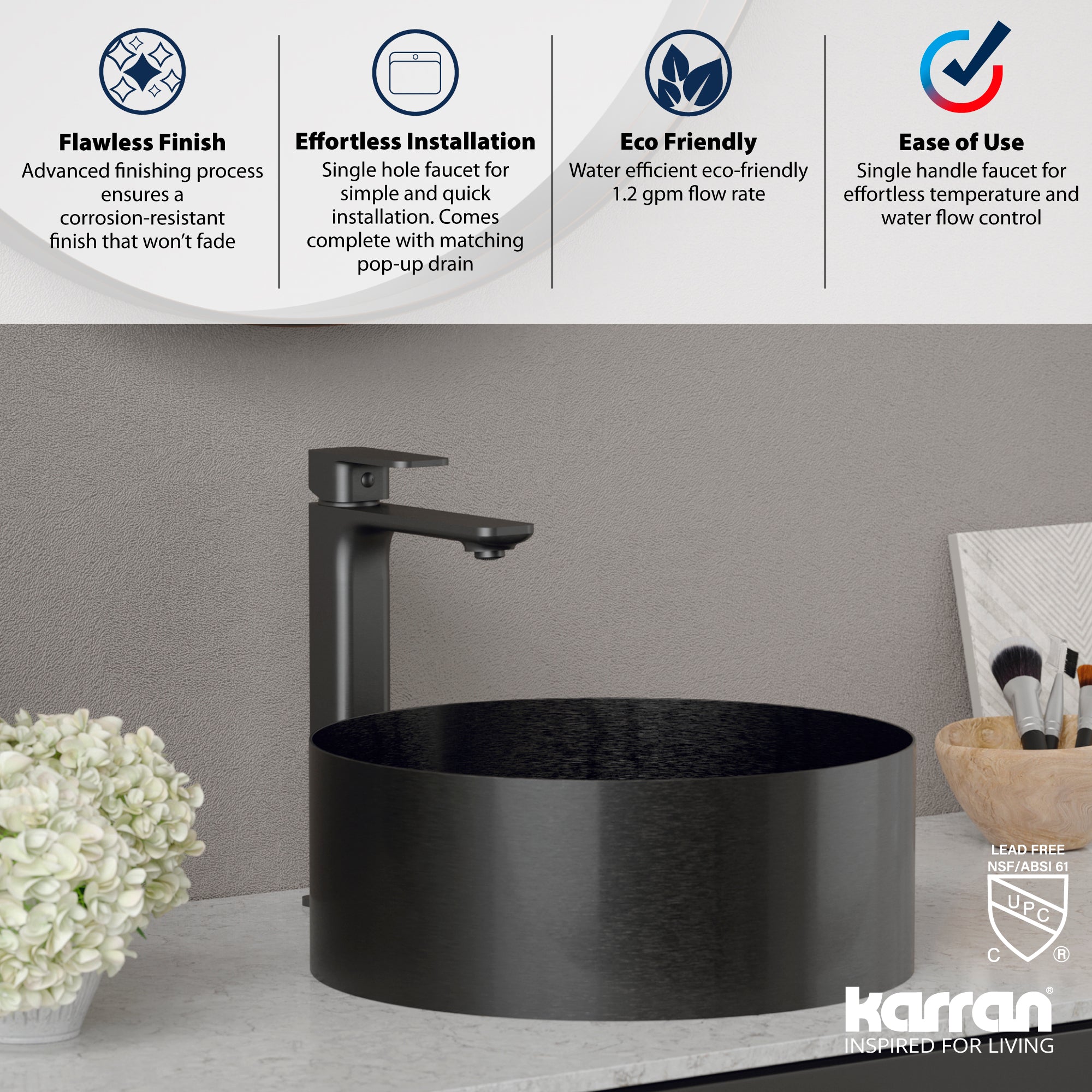 Alternate Image for Karran Venda 1.2 GPM Single Lever Handle Lead-free Brass ADA Bathroom Faucet, Vessel, Gunmetal Grey, KBF512GG