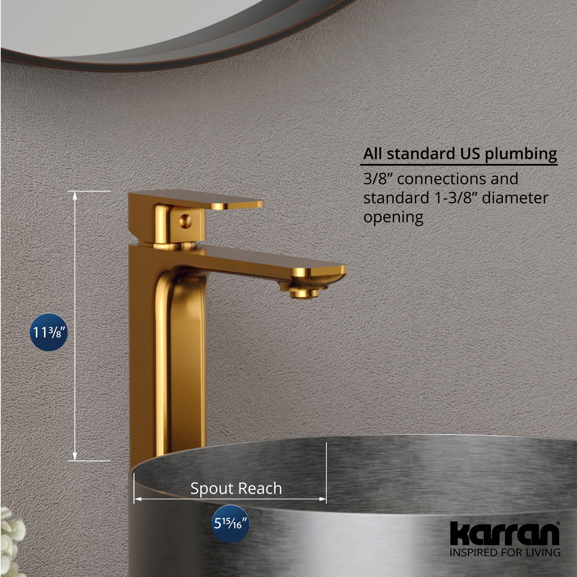 Alternate Image for Karran Venda 1.2 GPM Single Lever Handle Lead-free Brass ADA Bathroom Faucet, Vessel, Gold, KBF512G