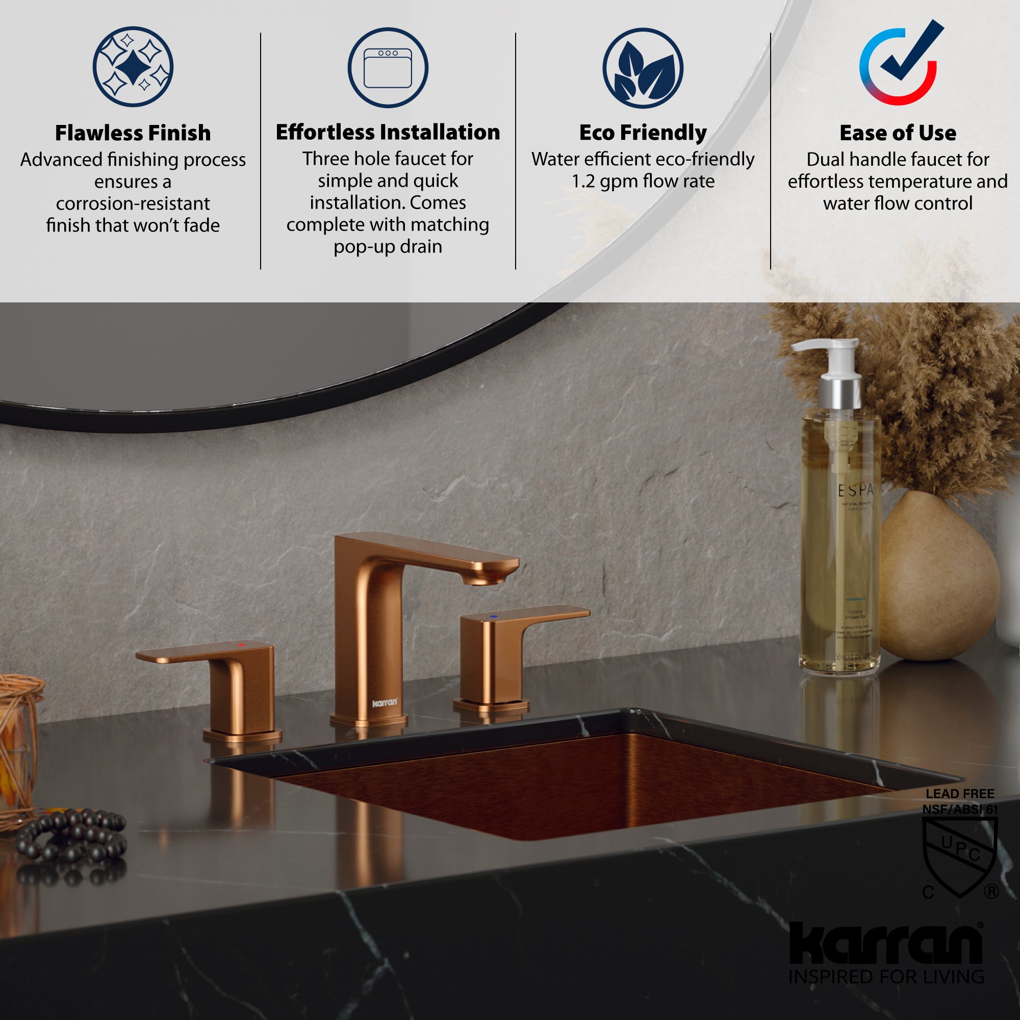 Alternate Image for Karran Venda 1.2 GPM Double Lever Handle Lead-free Brass ADA Bathroom Faucet, Widespread, Brushed Copper, KBF514BC