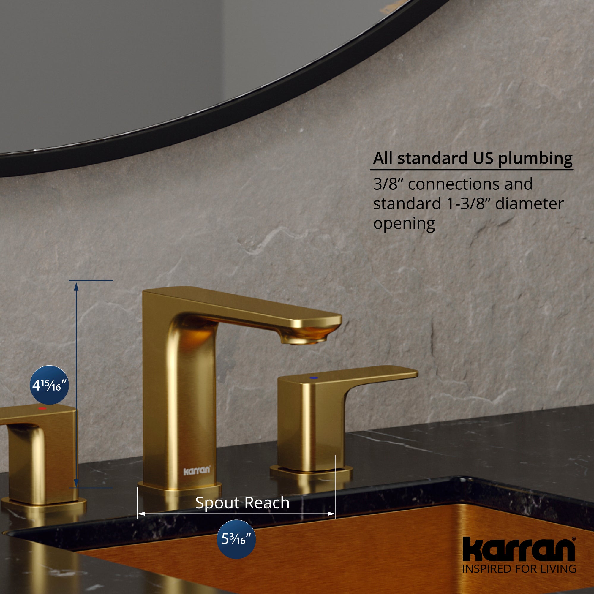 Alternate Image for Karran Venda 1.2 GPM Double Lever Handle Lead-free Brass ADA Bathroom Faucet, Widespread, Brushed Gold, KBF514BG
