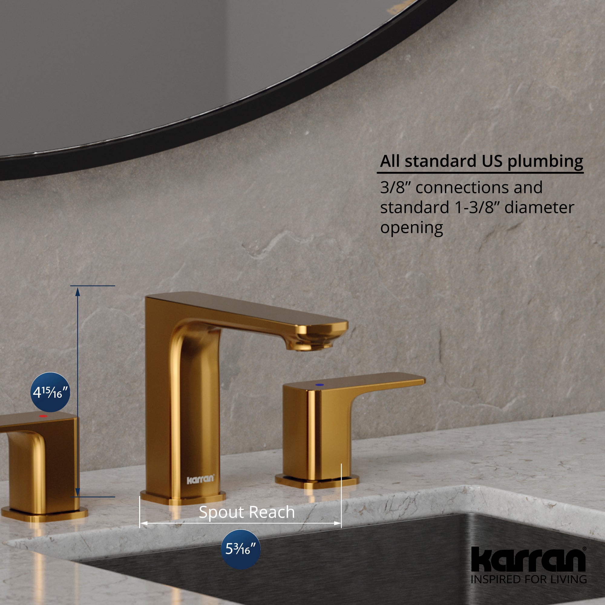 Alternate Image for Karran Venda 1.2 GPM Double Lever Handle Lead-free Brass ADA Bathroom Faucet, Widespread, Gold, KBF514G