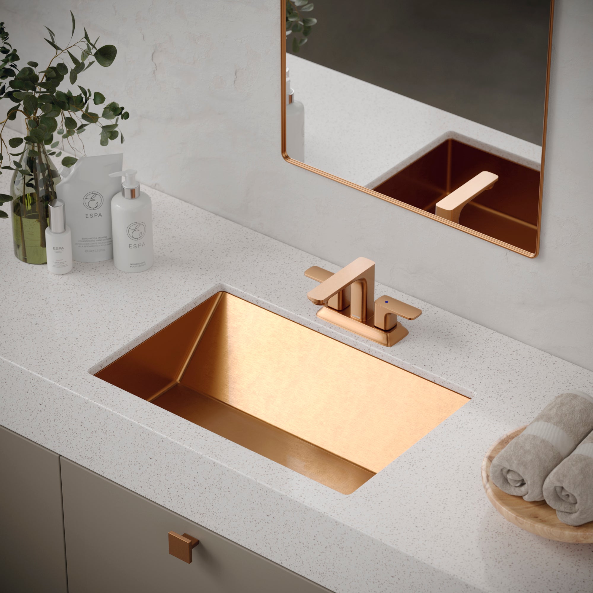 Karran Venda 1.2 GPM Double Lever Handle Lead-free Brass ADA Bathroom Faucet, Centerset, Brushed Copper, KBF516BC