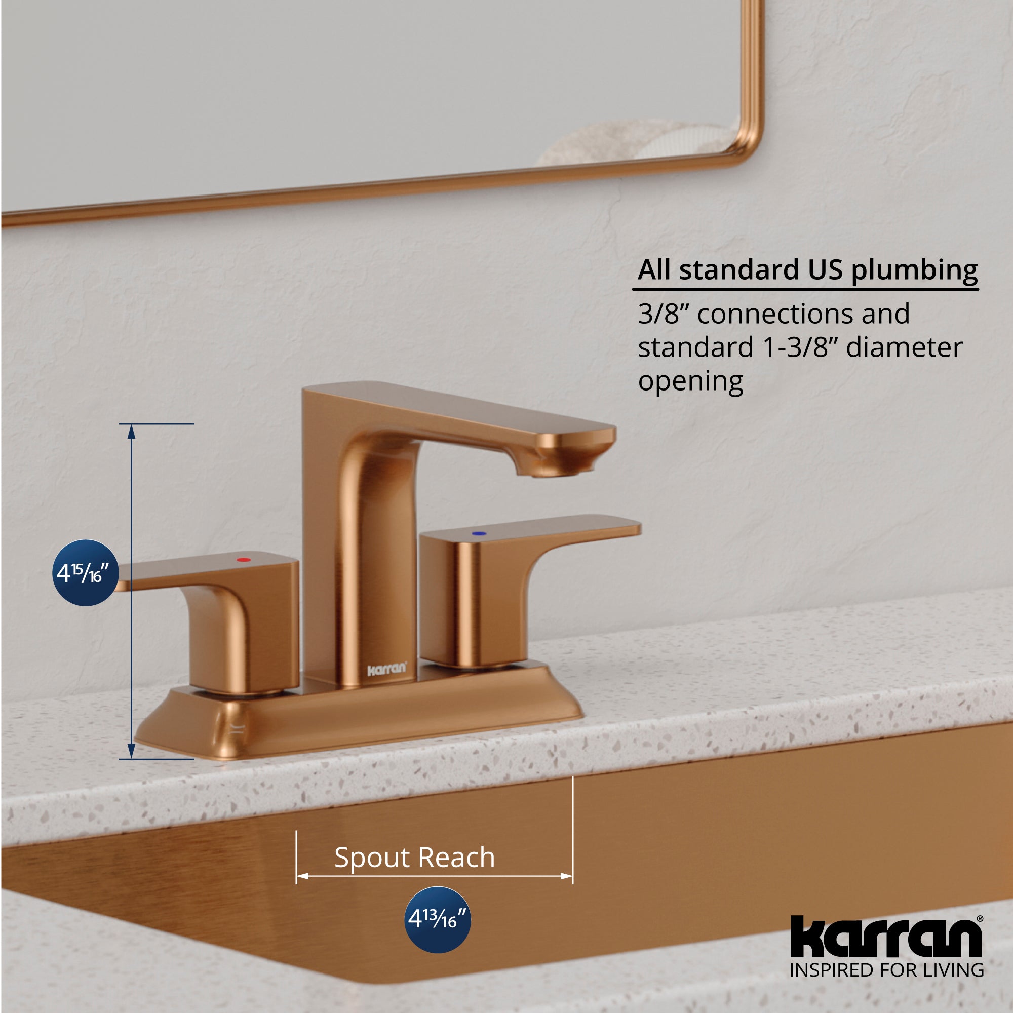Alternate Image for Karran Venda 1.2 GPM Double Lever Handle Lead-free Brass ADA Bathroom Faucet, Centerset, Brushed Copper, KBF516BC