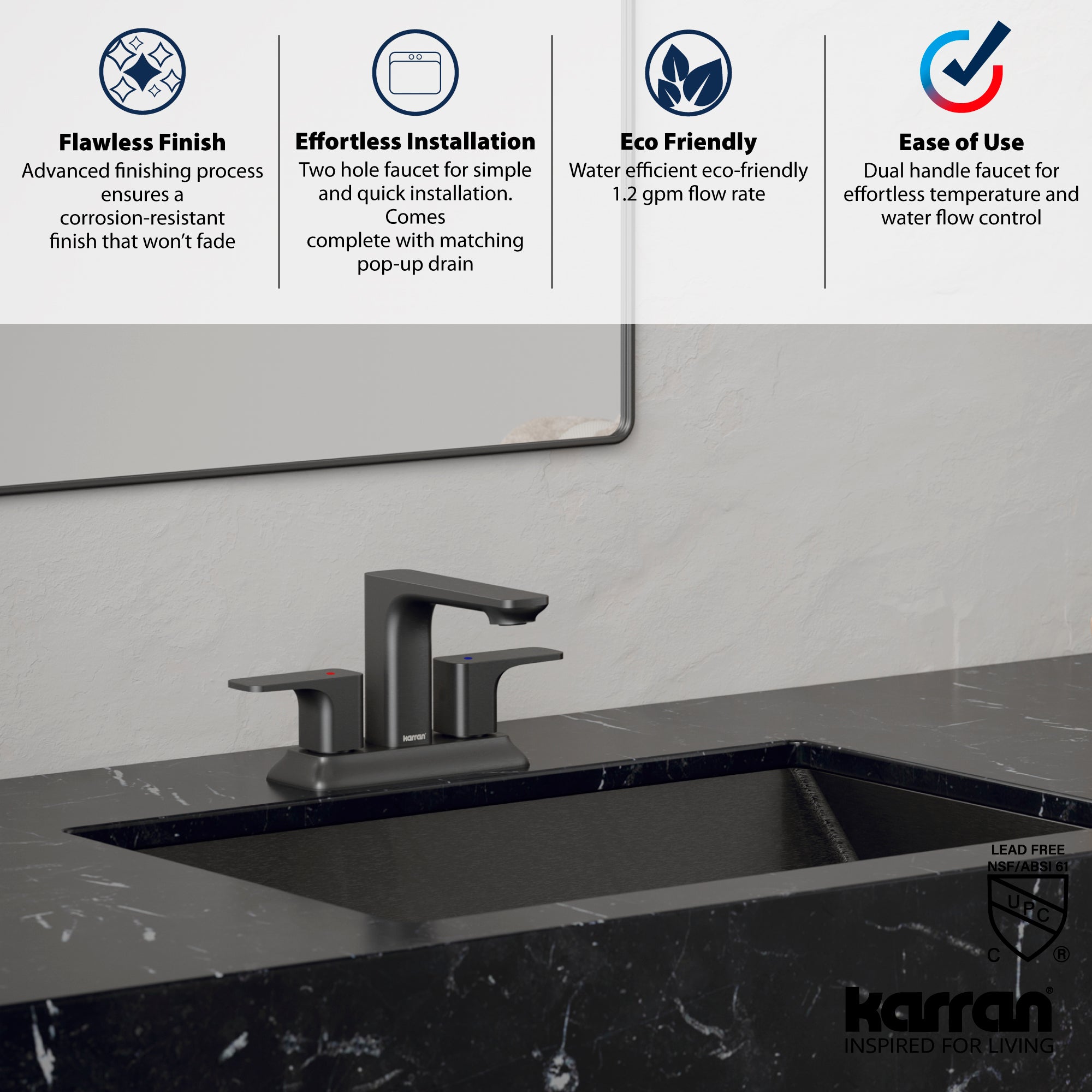 Alternate Image for Karran Venda 1.2 GPM Double Lever Handle Lead-free Brass ADA Bathroom Faucet, Centerset, Gunmetal Grey, KBF516GG