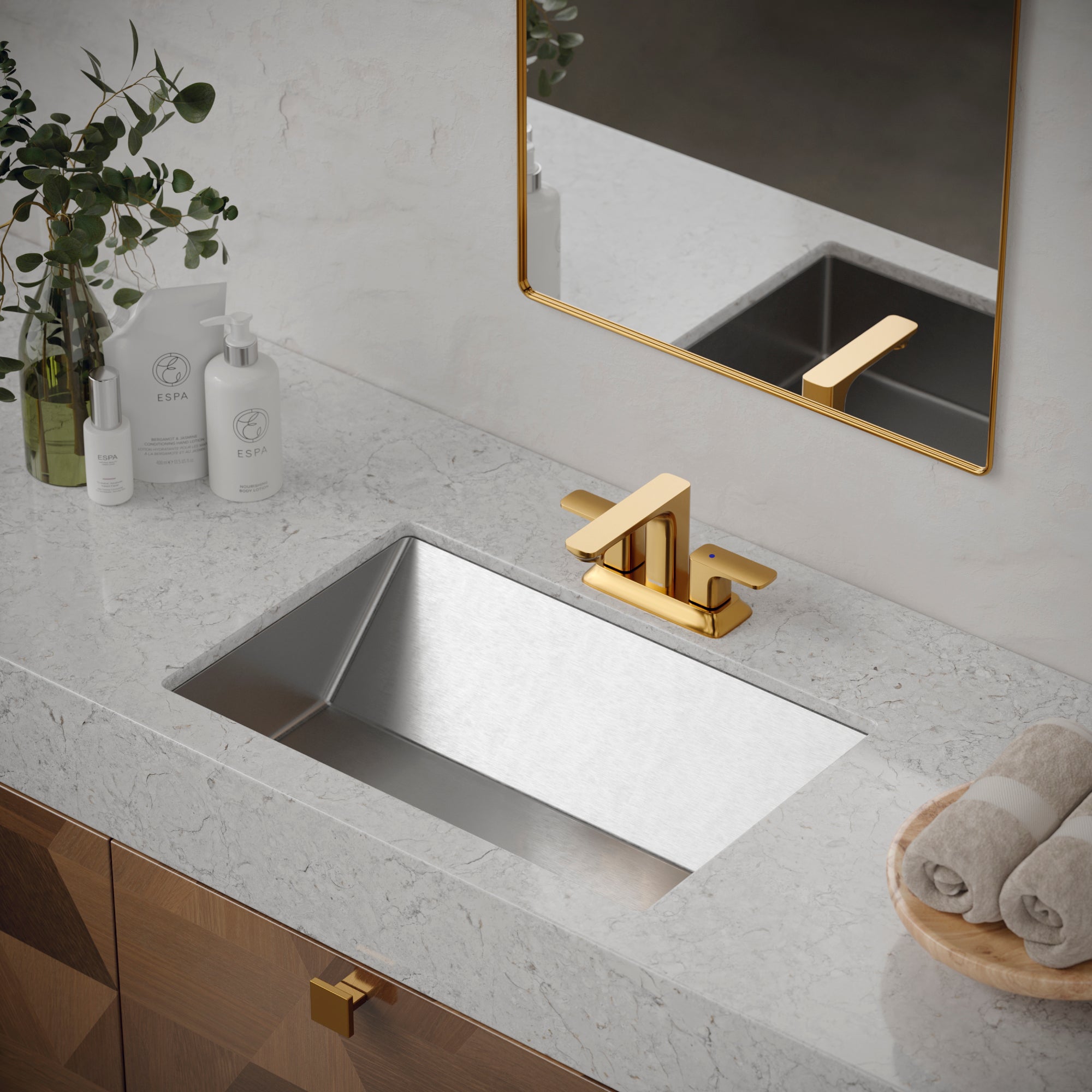 Karran Venda 1.2 GPM Double Lever Handle Lead-free Brass ADA Bathroom Faucet, Centerset, Gold, KBF516G