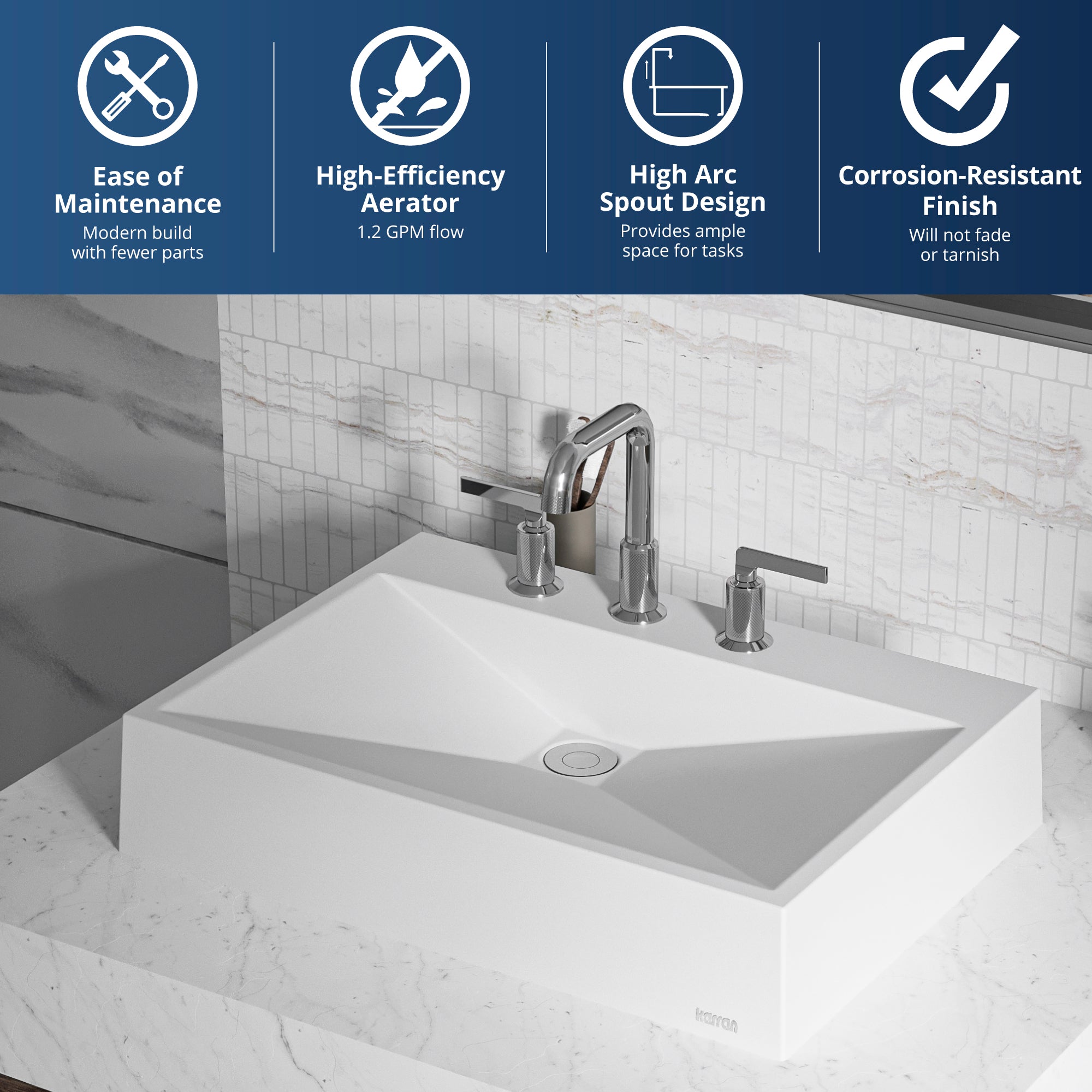 Alternate Image for Karran Gillingham 1.2 GPM Double Lever Handle Lead-free Brass ADA Bathroom Faucet, Widespread, Chrome, KBF534C