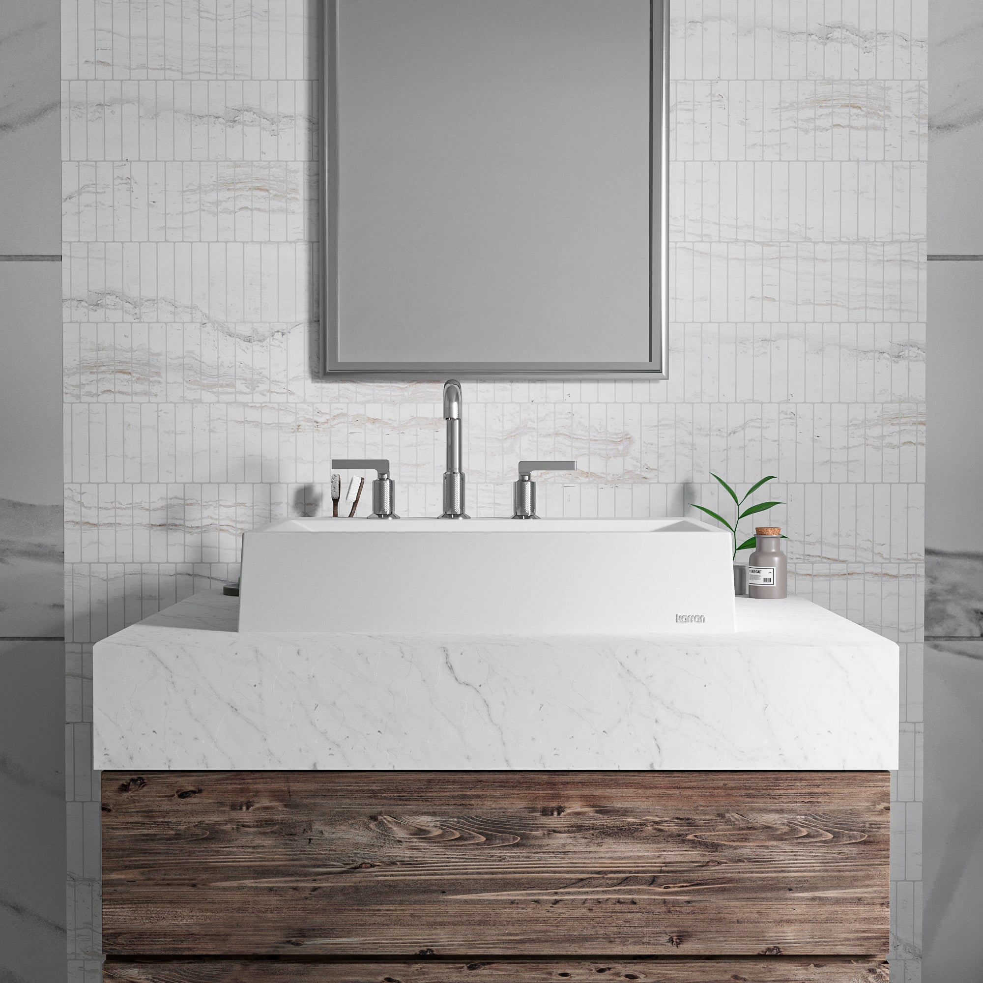 Alternate Image for Karran Gillingham 1.2 GPM Double Lever Handle Lead-free Brass ADA Bathroom Faucet, Widespread, Chrome, KBF534C