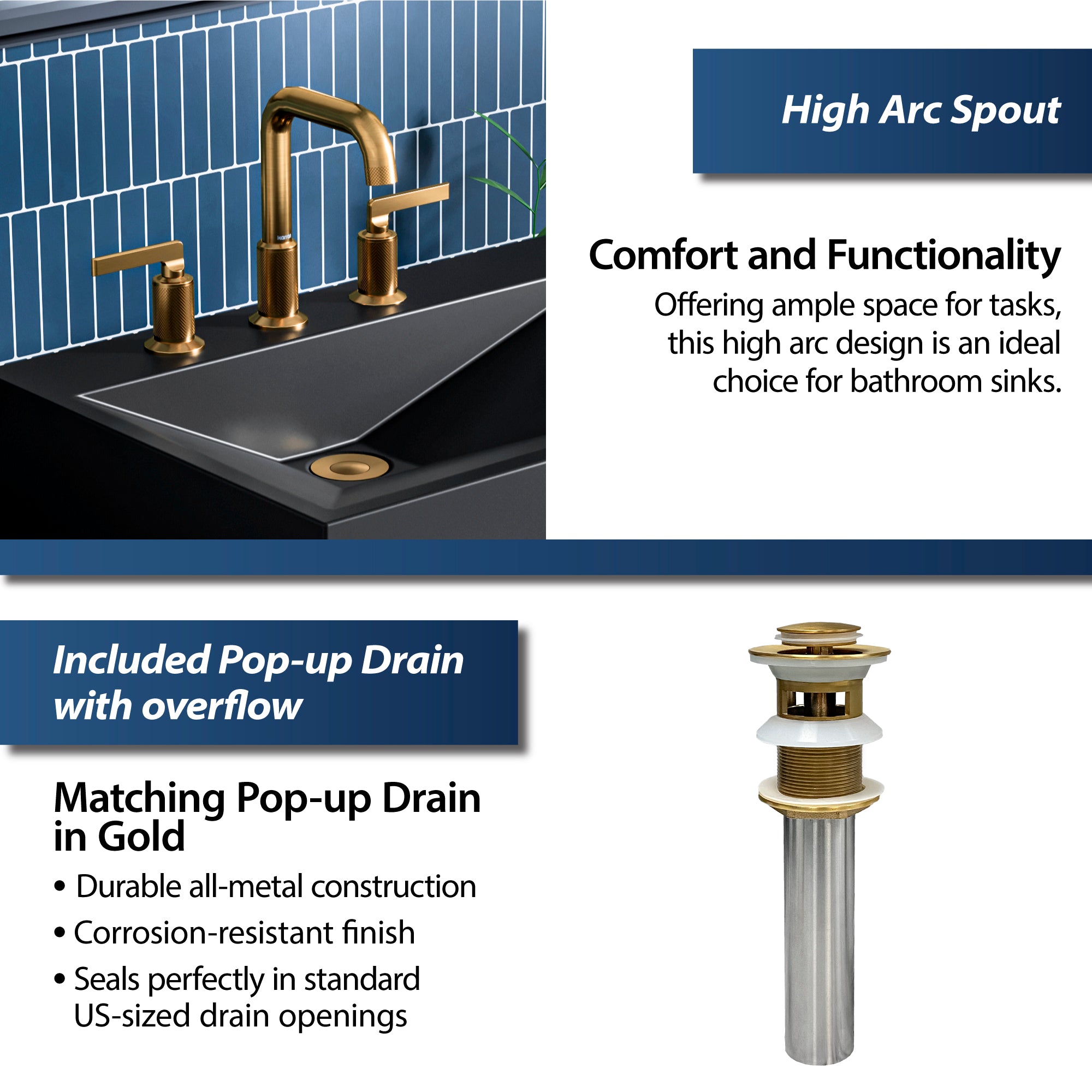 Alternate Image for Karran Gillingham 1.2 GPM Double Lever Handle Lead-free Brass ADA Bathroom Faucet, Widespread, Gold, KBF534G